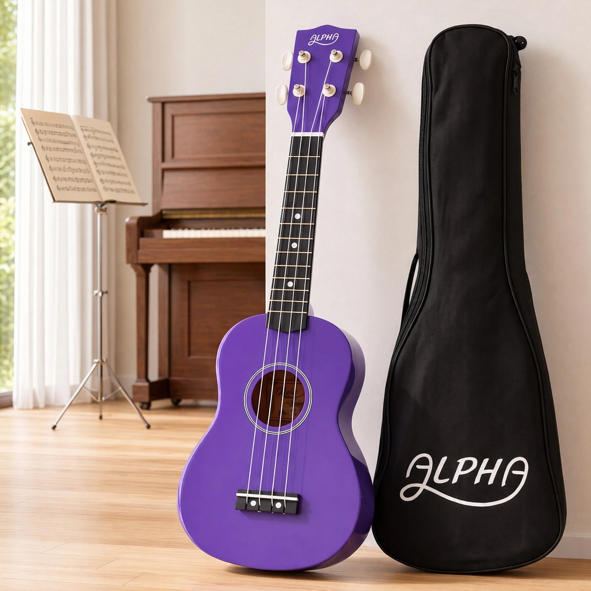 2 Alpha 21 Inch Ukulele Soprano Beginner Acoustic Small Guitar Kids Strings - Purple, 2 of 8