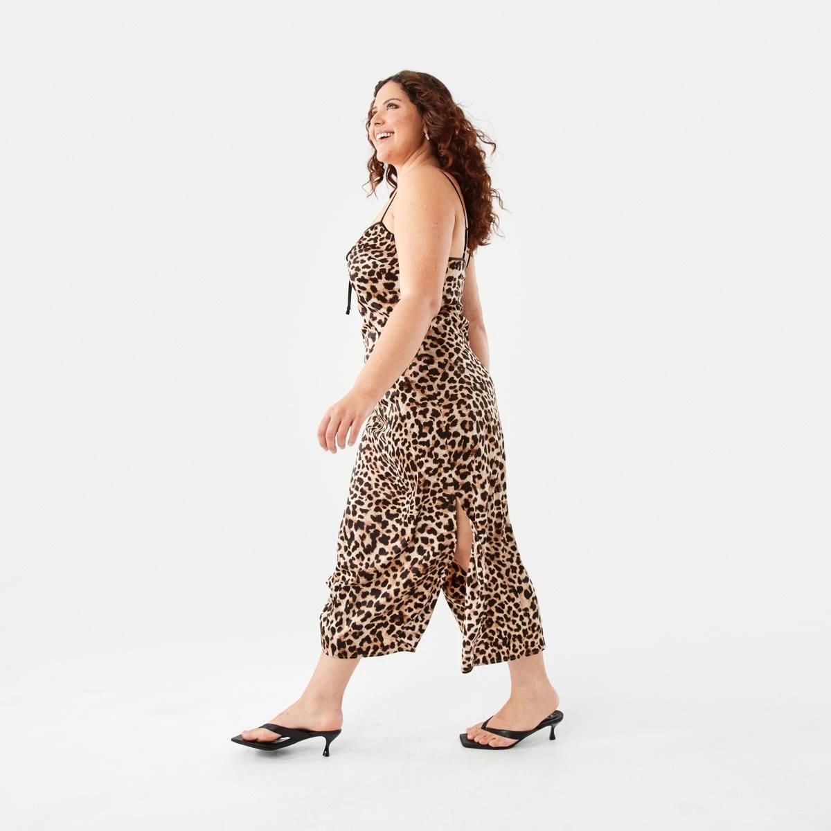 2 Sleeveless Satin Slip Maxi Dress Brwn Leo, 2 of 9