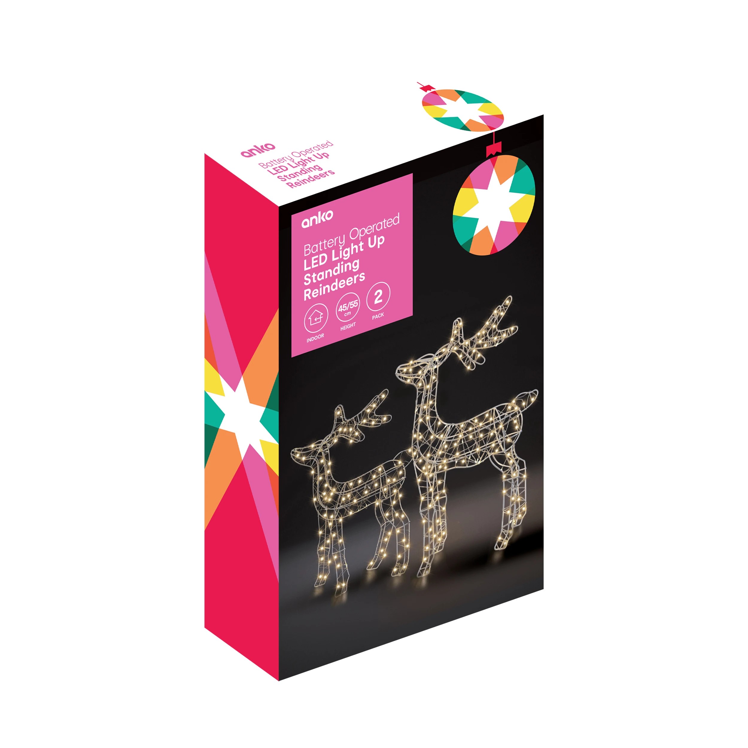 2 2 Pack Battery Operated LED Light Up Standing Reindeer, 2 of 5