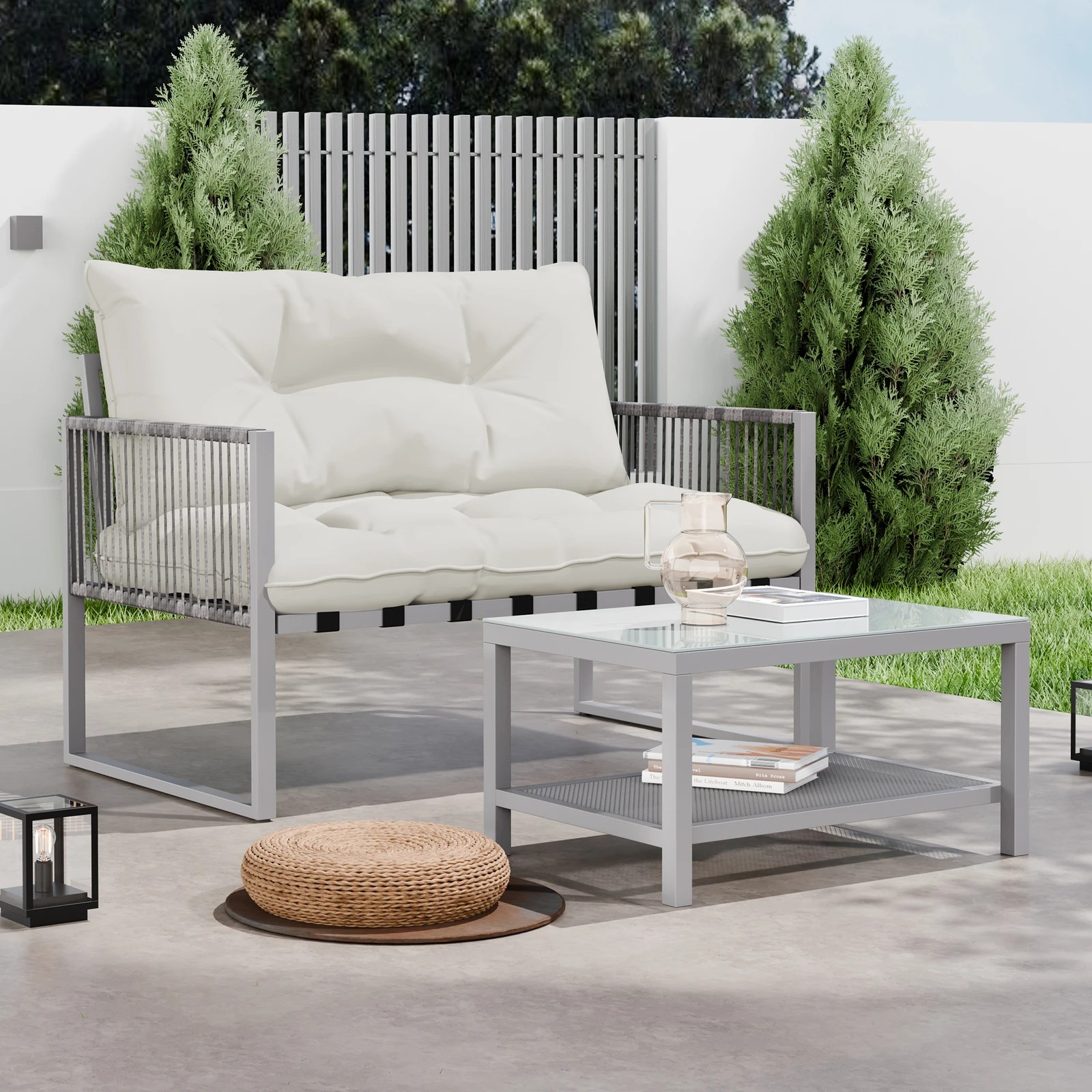 6 Alfordson 2PCS Outdoor Lounge Sofa Set Wicker Furniture Table and Chairs Garden - Beige, 6 of 8