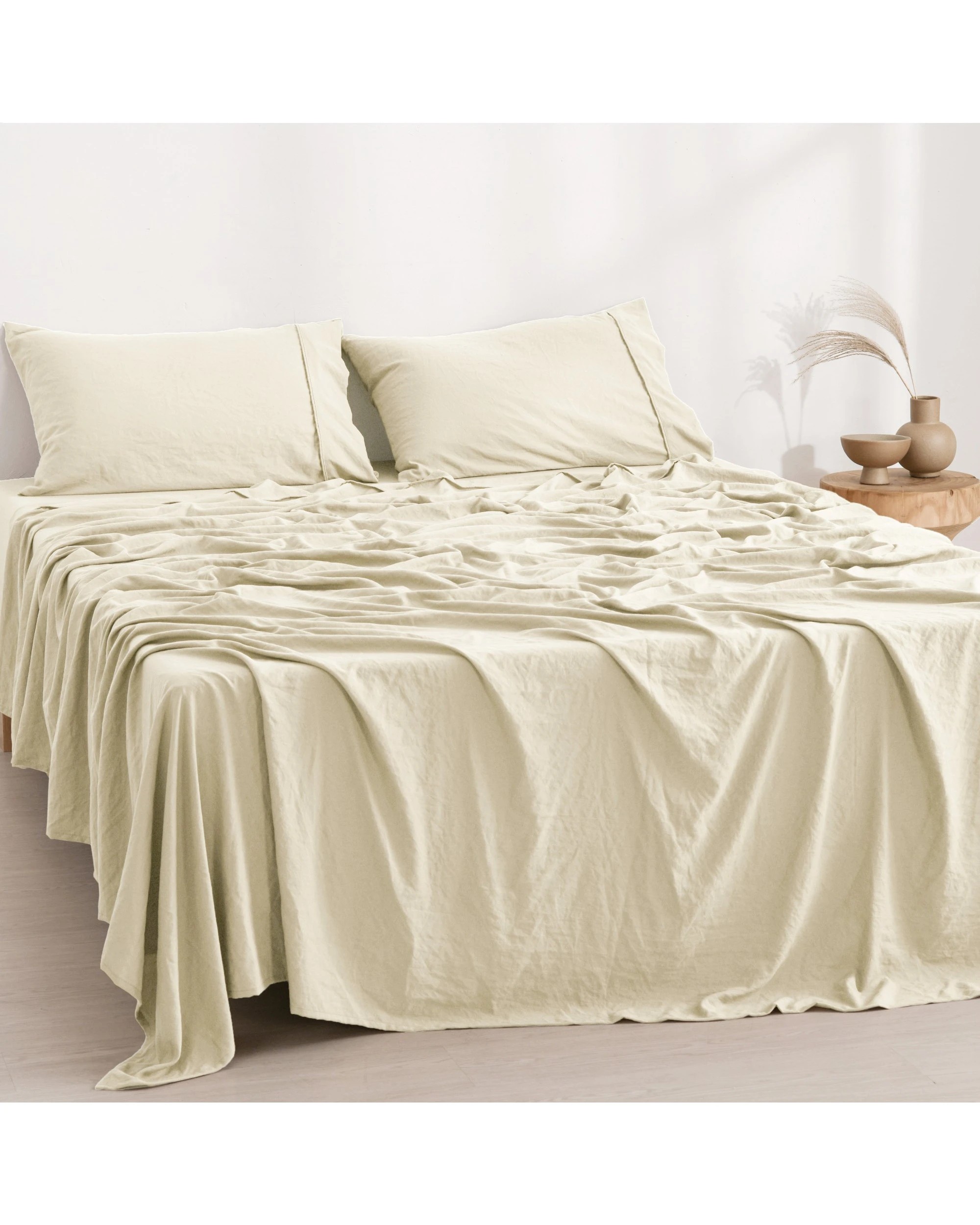 2 Dreamaker Superfine Washed Microfibre Sheet Set - Double Bed - Natural, 2 of 7