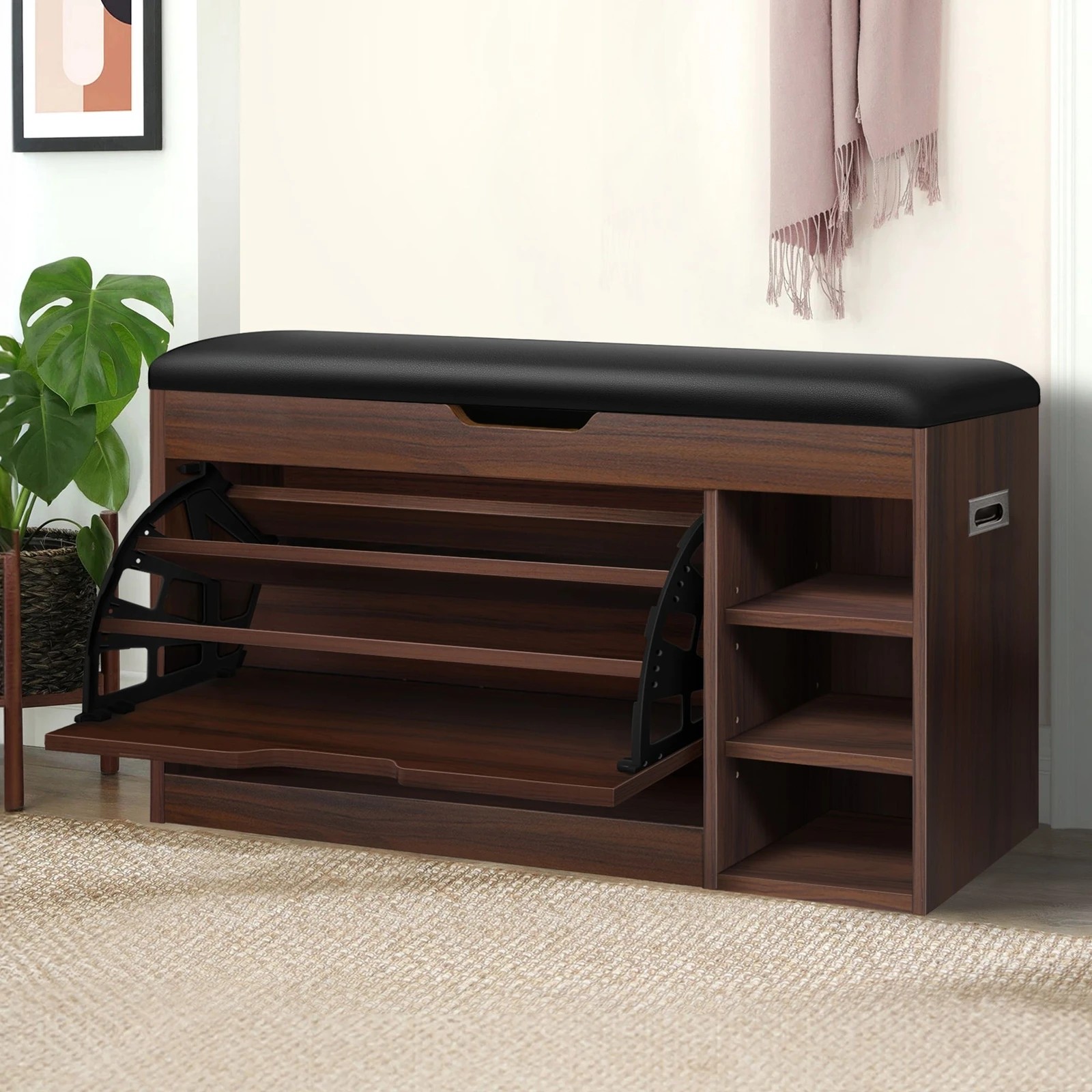 2 Alfordson Shoe Cabinet Bench Storage Rack Organiser Shelf 18 Pairs - Walnut, 2 of 10