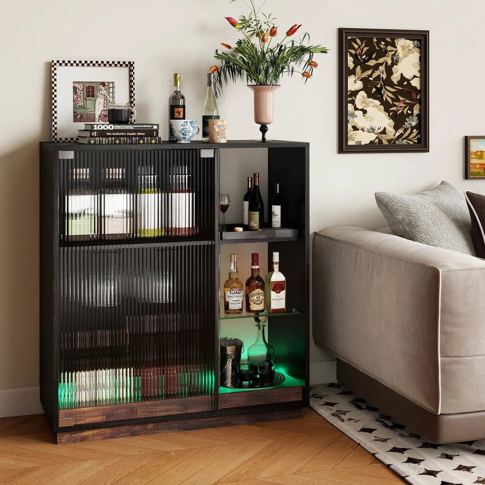 1 Costway Buffet Sideboard LED Wine Bar Cabinet Coffee Station - Black, 1 of 1
