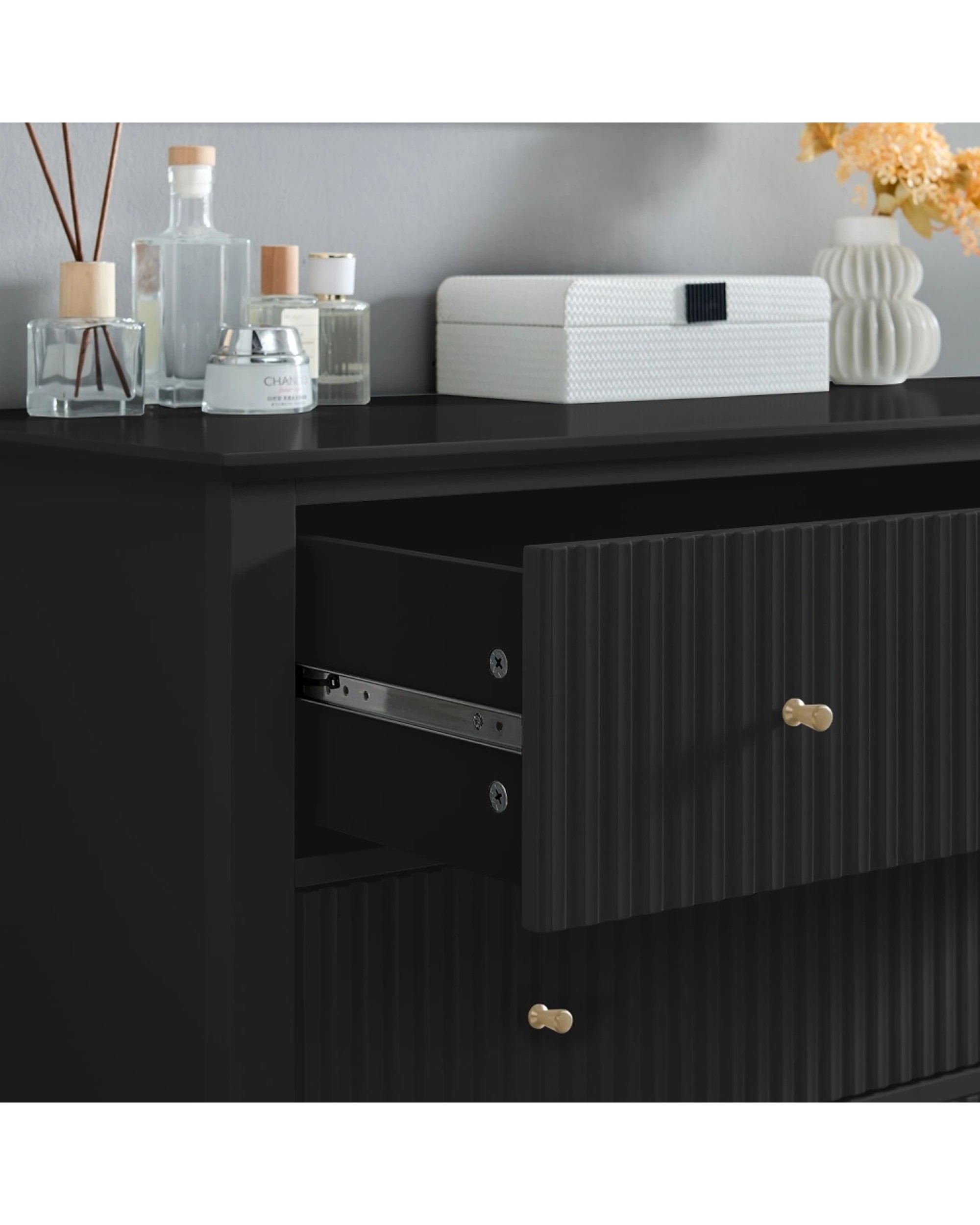 5 Alpine Bay Zara Fluted 3 Drawer Chest NC Painted Matte Finish Storage Unit - Black, 5 of 6