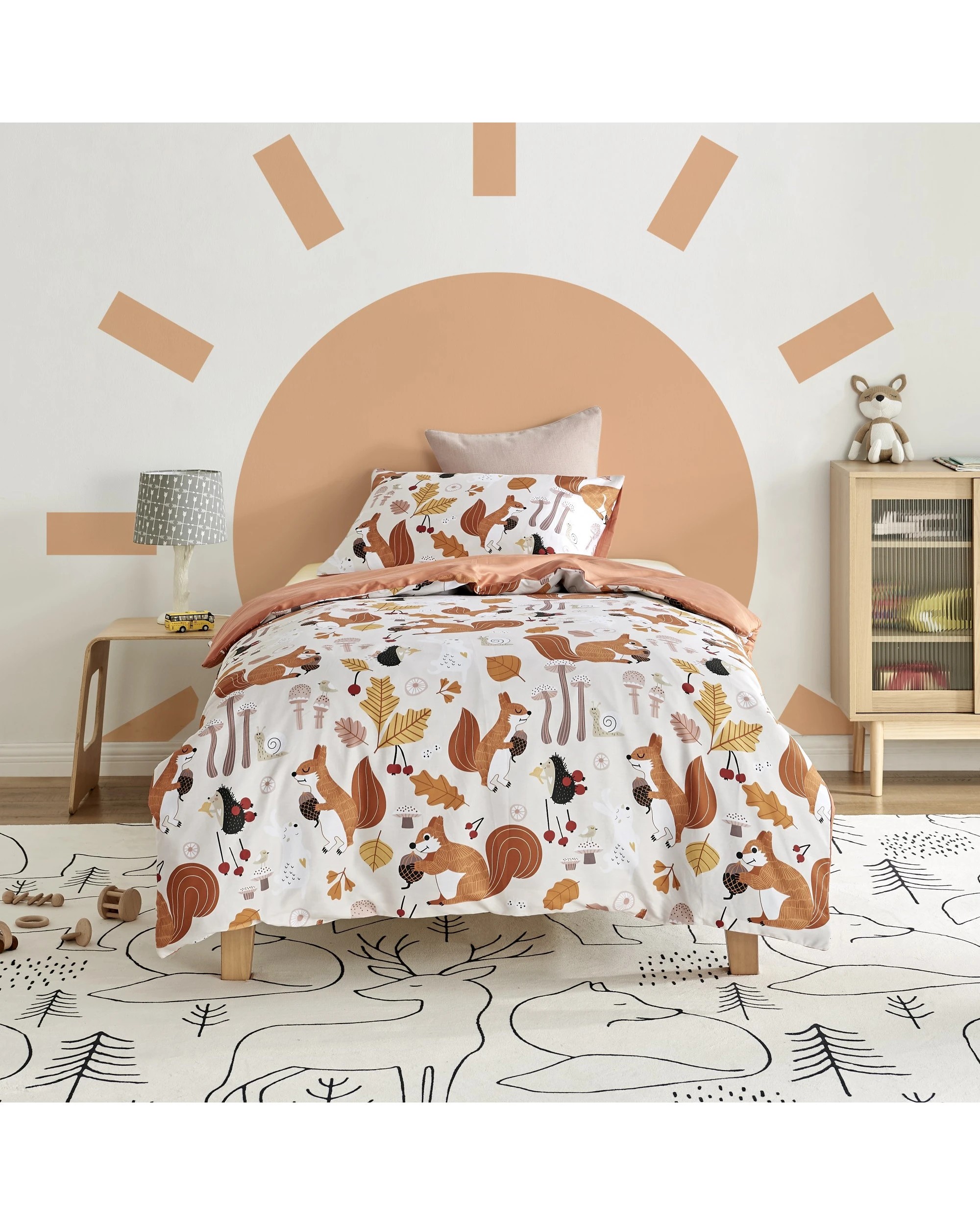 1 Jack & Ava Quilt Cover Set Find a Squirrel - King Single Bed - Animal Print, 1 of 9