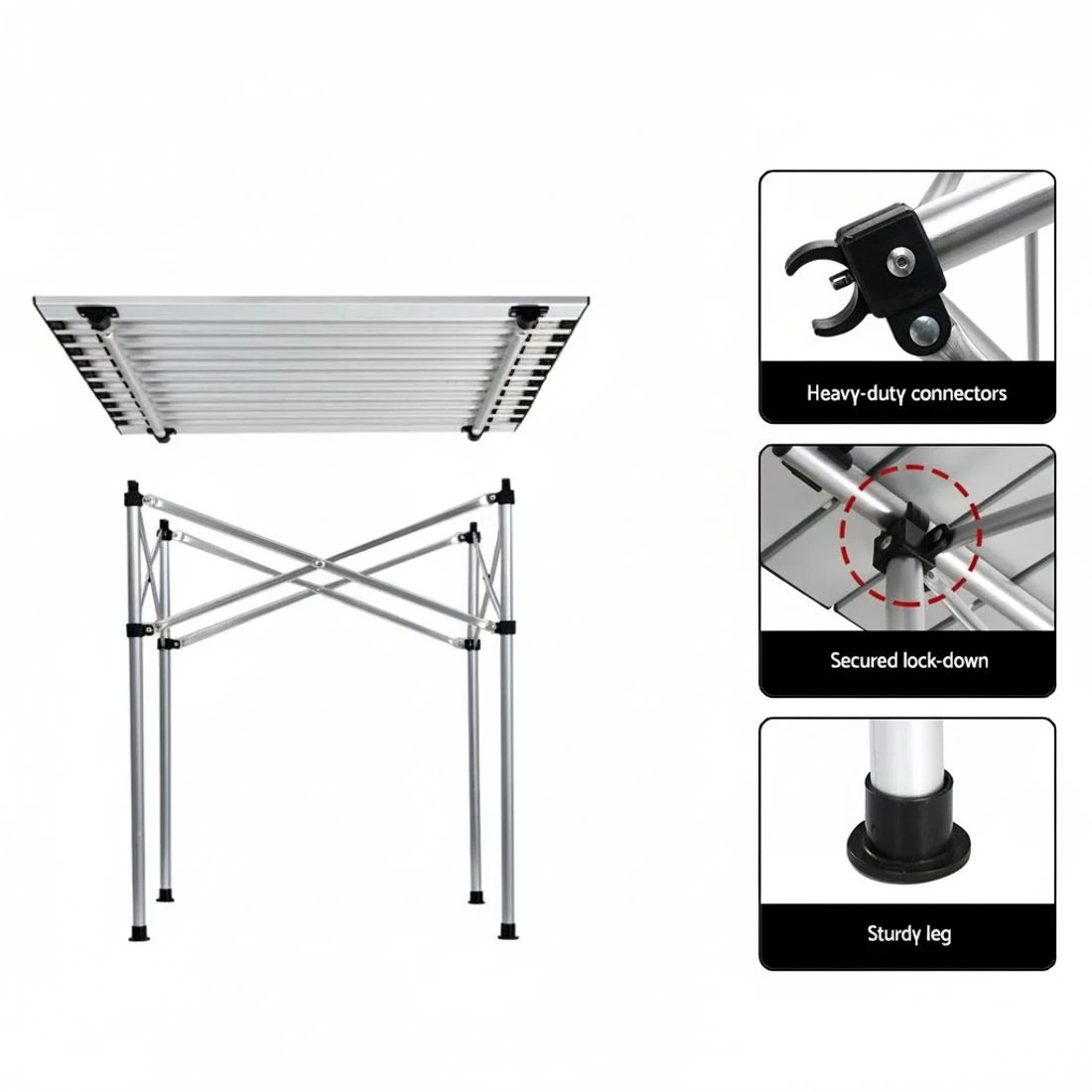 5 Weisshorn Folding Camping Table 70CM Roll Up Outdoor Picnic BBQ Aluminium Desk - Silver, 5 of 6