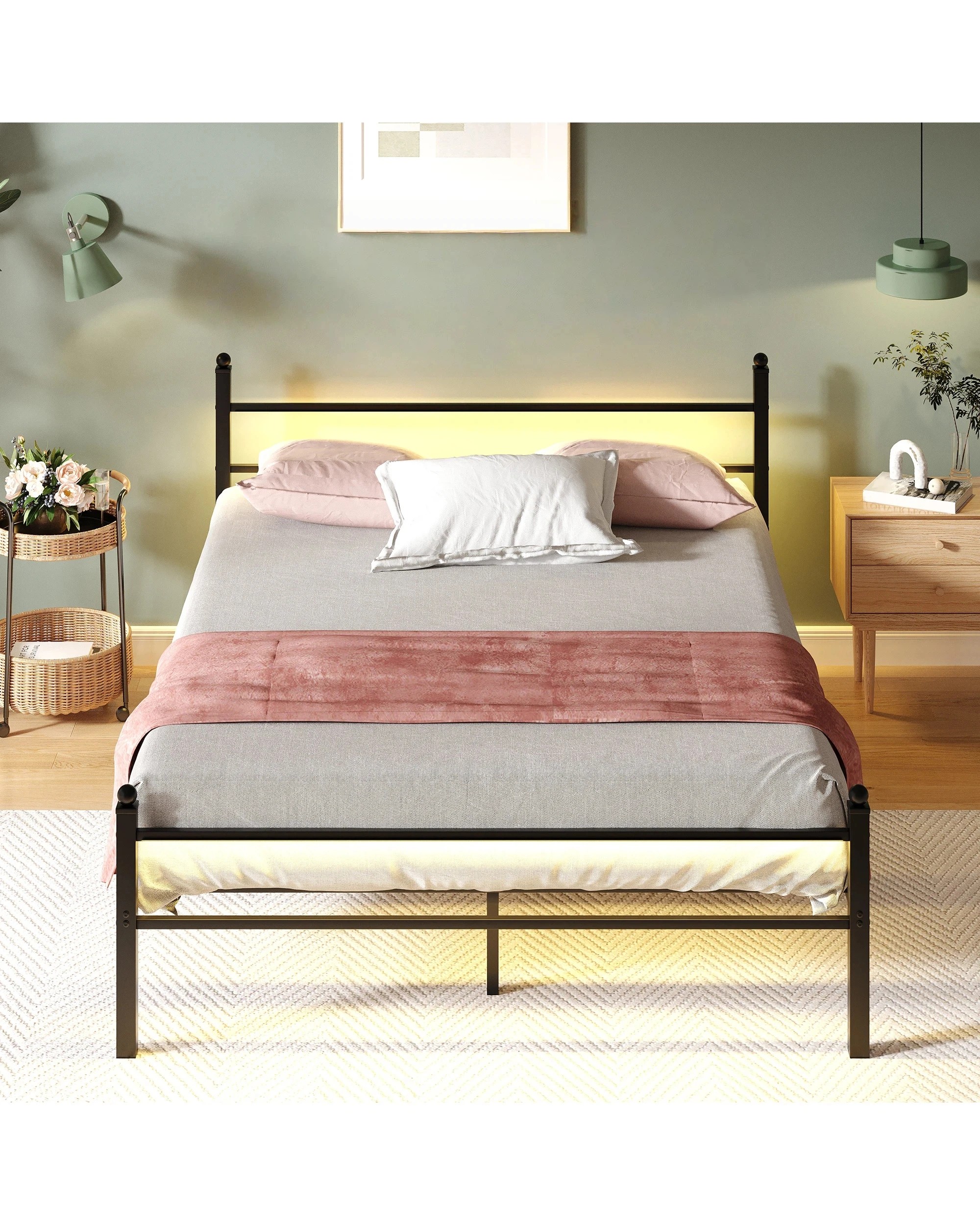 8 Advwin Double Size LED Bed Frame with Charging Station Metal Platform, 8 of 8