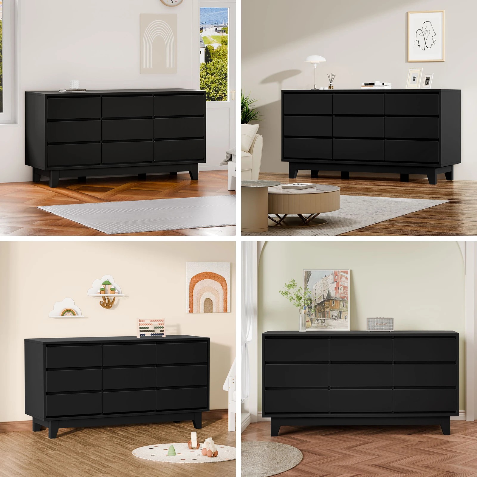 4 Alfordson 9 Chest of Drawers Minimalist Storage Cabinet Dresser - Black, 4 of 10