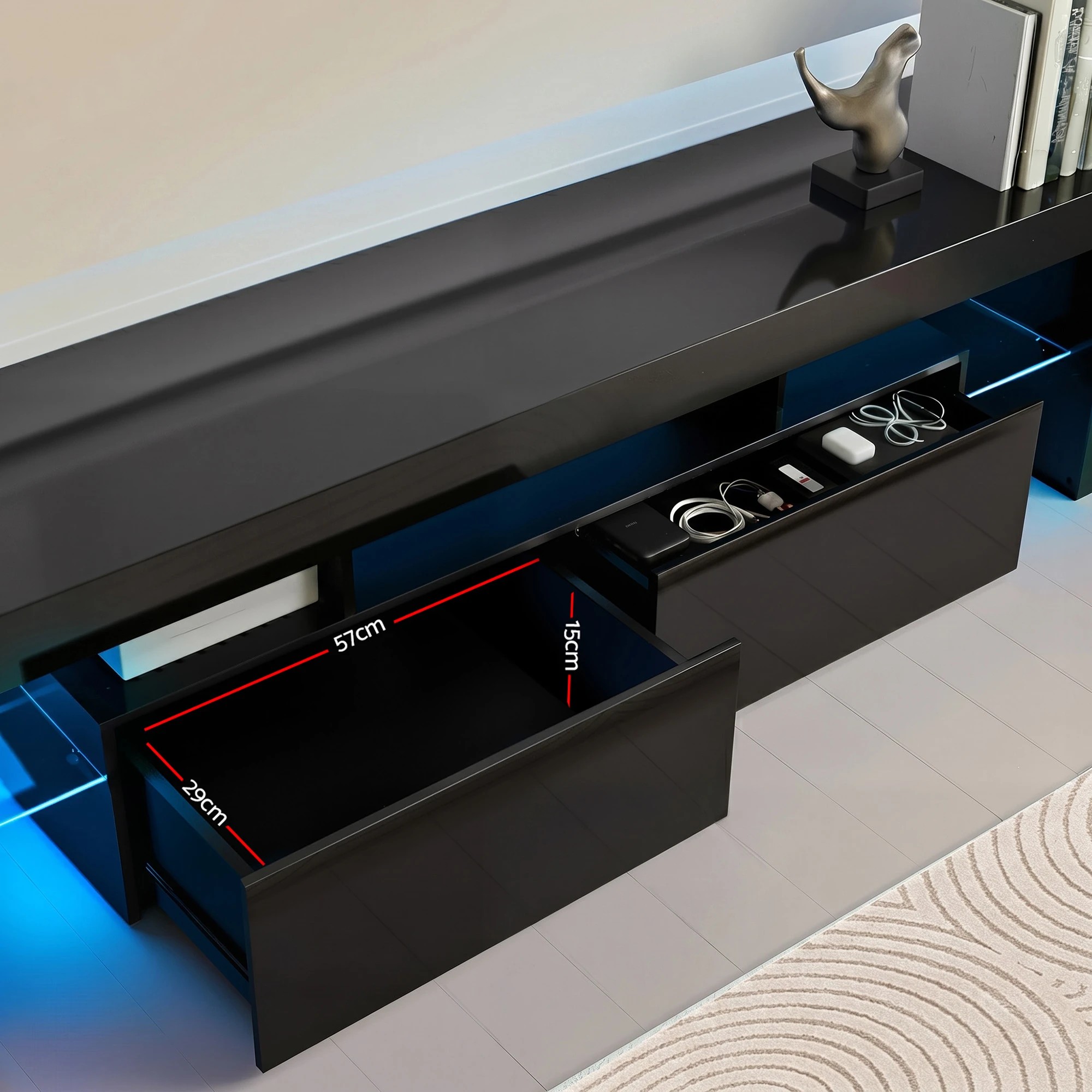 6 Artiss LED TV Unit & Coffee Table Set Storage Cabinet - Black, 6 of 9