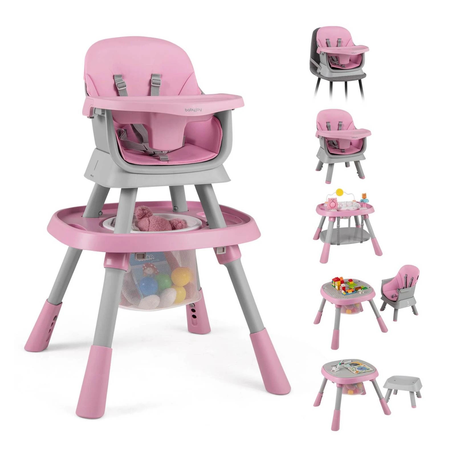 1 Costway 16-in-1 Foldable Baby High Chair Pink, 1 of 2