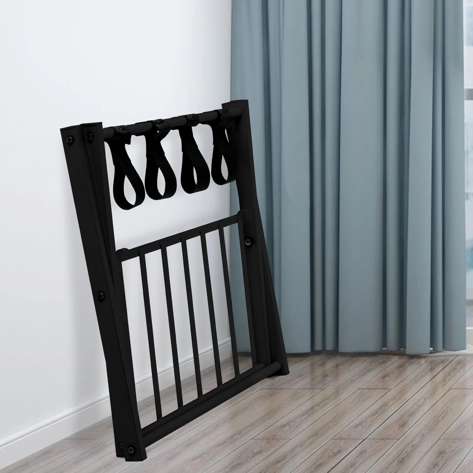 3 Costway 2PC Folding Iron Luggage Rack Suitcase Stand w/Shelf Bag Suitcase Storage for Motel Hotels, 3 of 4