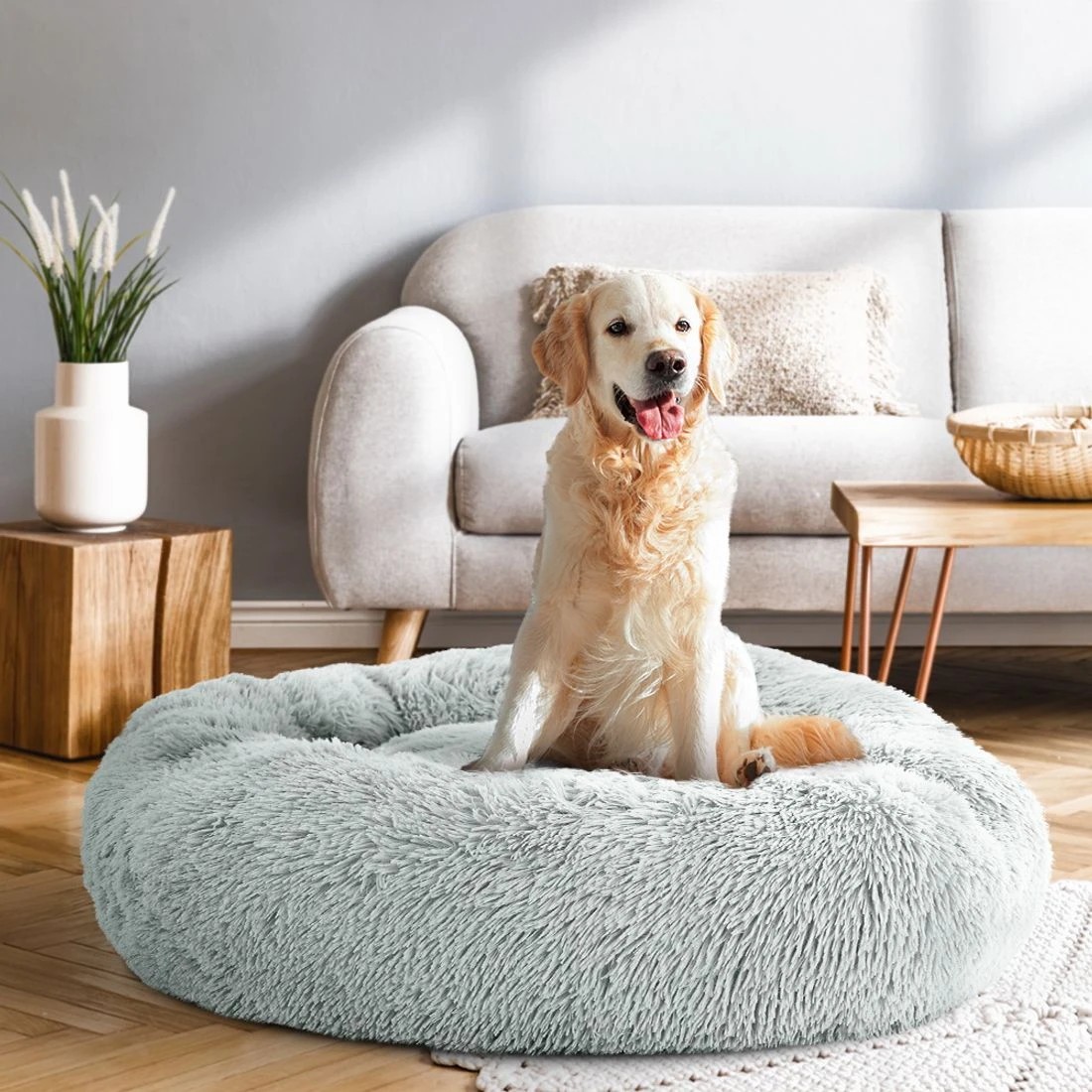 3 i.Pet Pet Bed Dog Cat 90cm Large Calming Soft Plush - Grey, 3 of 5