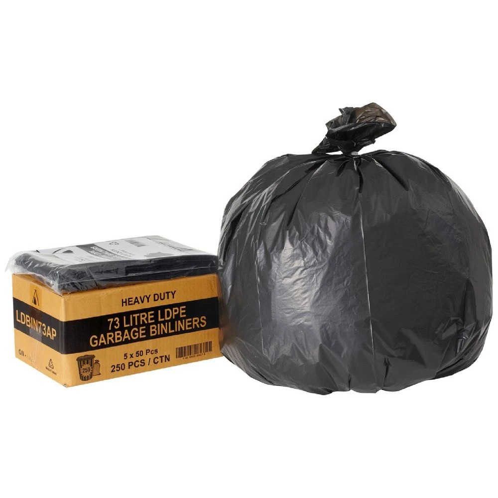 1 Tailored Packaging All Purpose Bin Liners 73L 250 Pack Black, 1 of 2