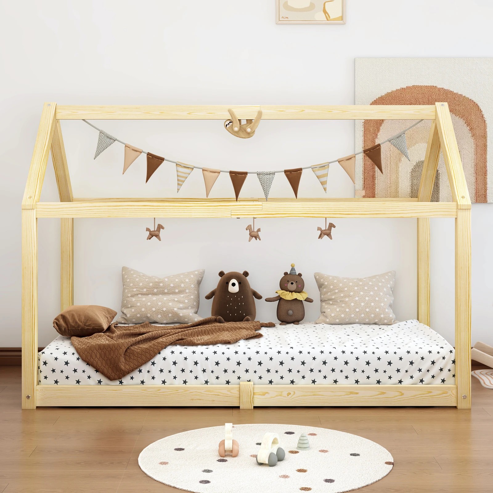 5 Alfordson Kids Bed Frame Wooden Timber Single House Frame Platform Rocco - Natural, 5 of 10