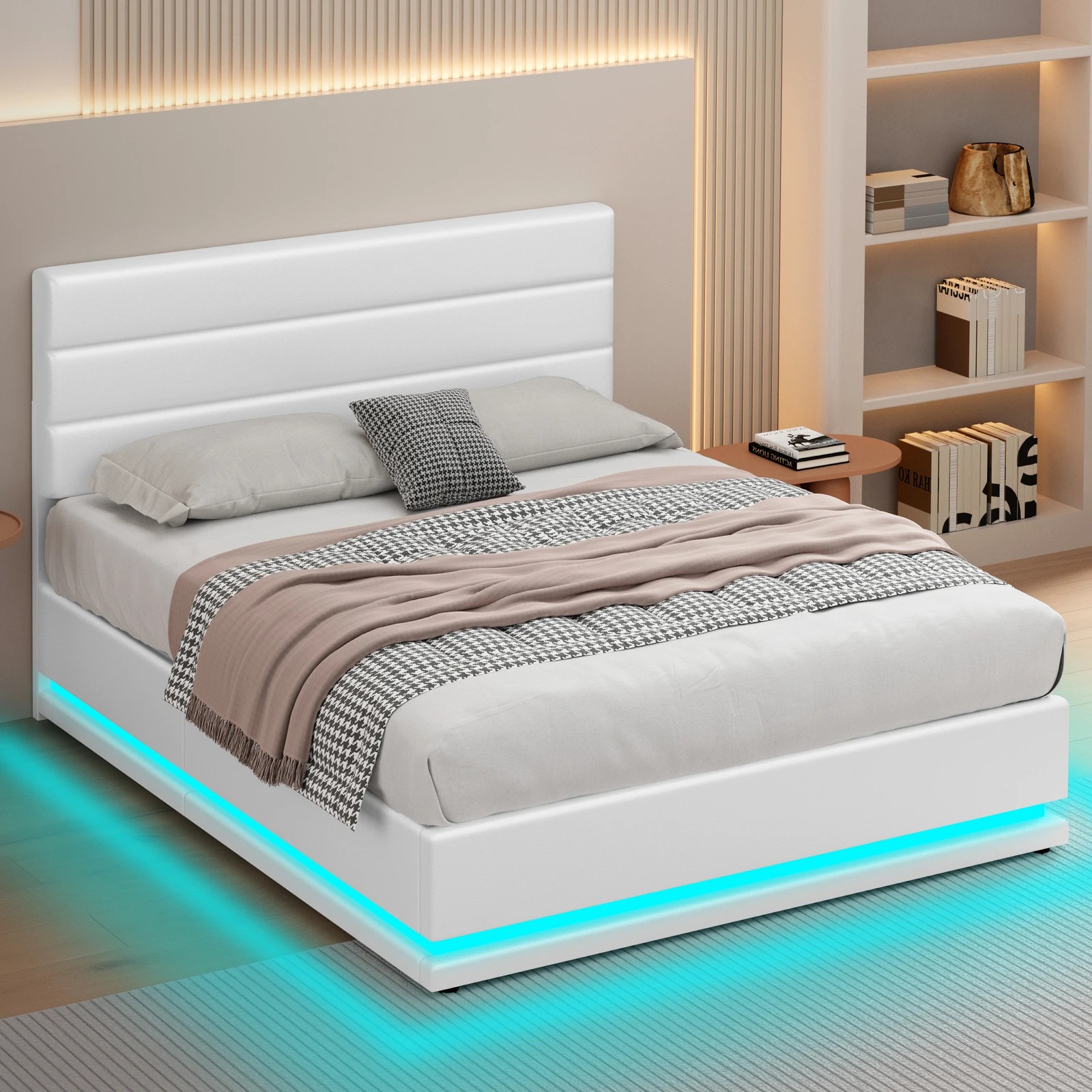 8 Alfordson Bed Frame Double Size Platform RGB LED Gas Lift Base Storage - White, 8 of 10
