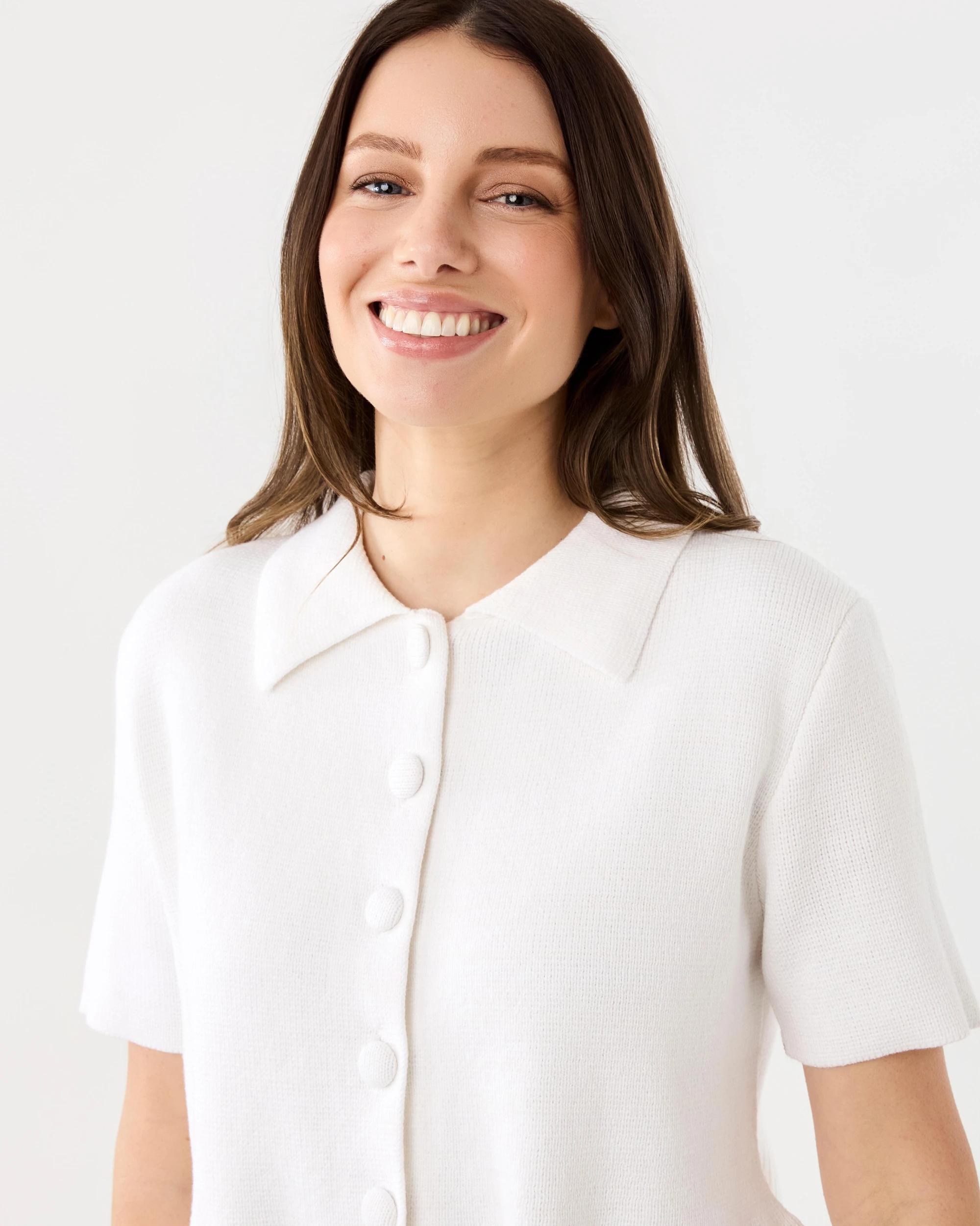 4 Short Sleeve Peplum Knit Cardigan White, 4 of 7