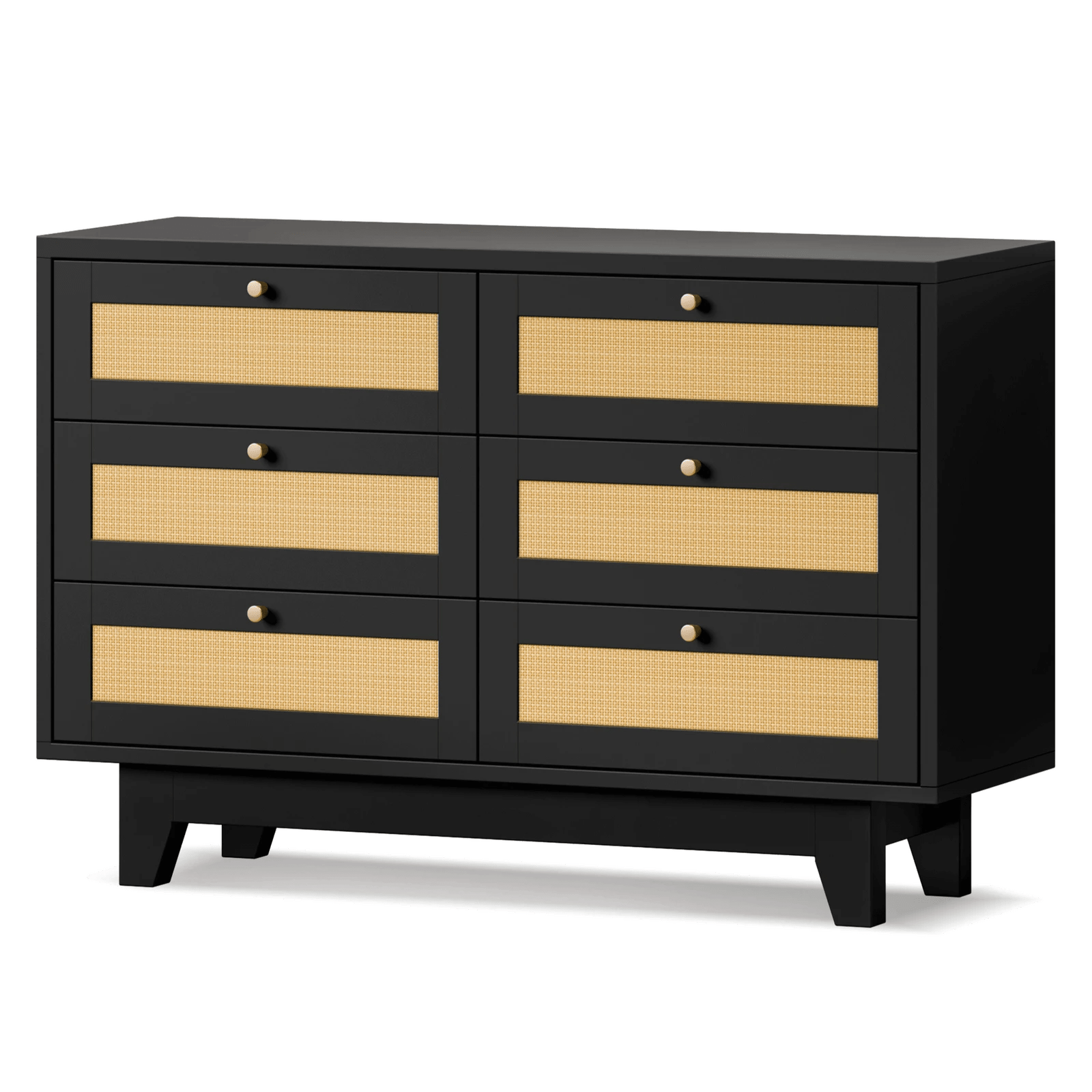 1 Alfordson 6 Chest of Drawers Rattan Storage Cabinet Dresser - Black, 1 of 10