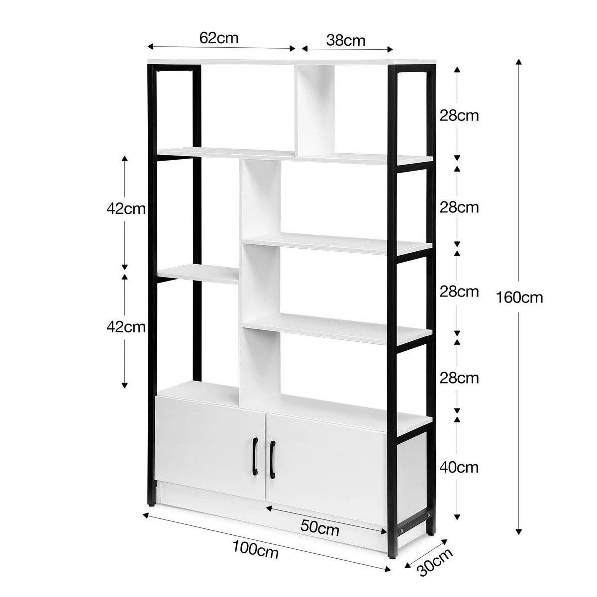 8 LUXSUITE 5 Tier Display Shelf Bookshelf Storage Cabinet Rack with 2 Lockable Doors, 8 of 9