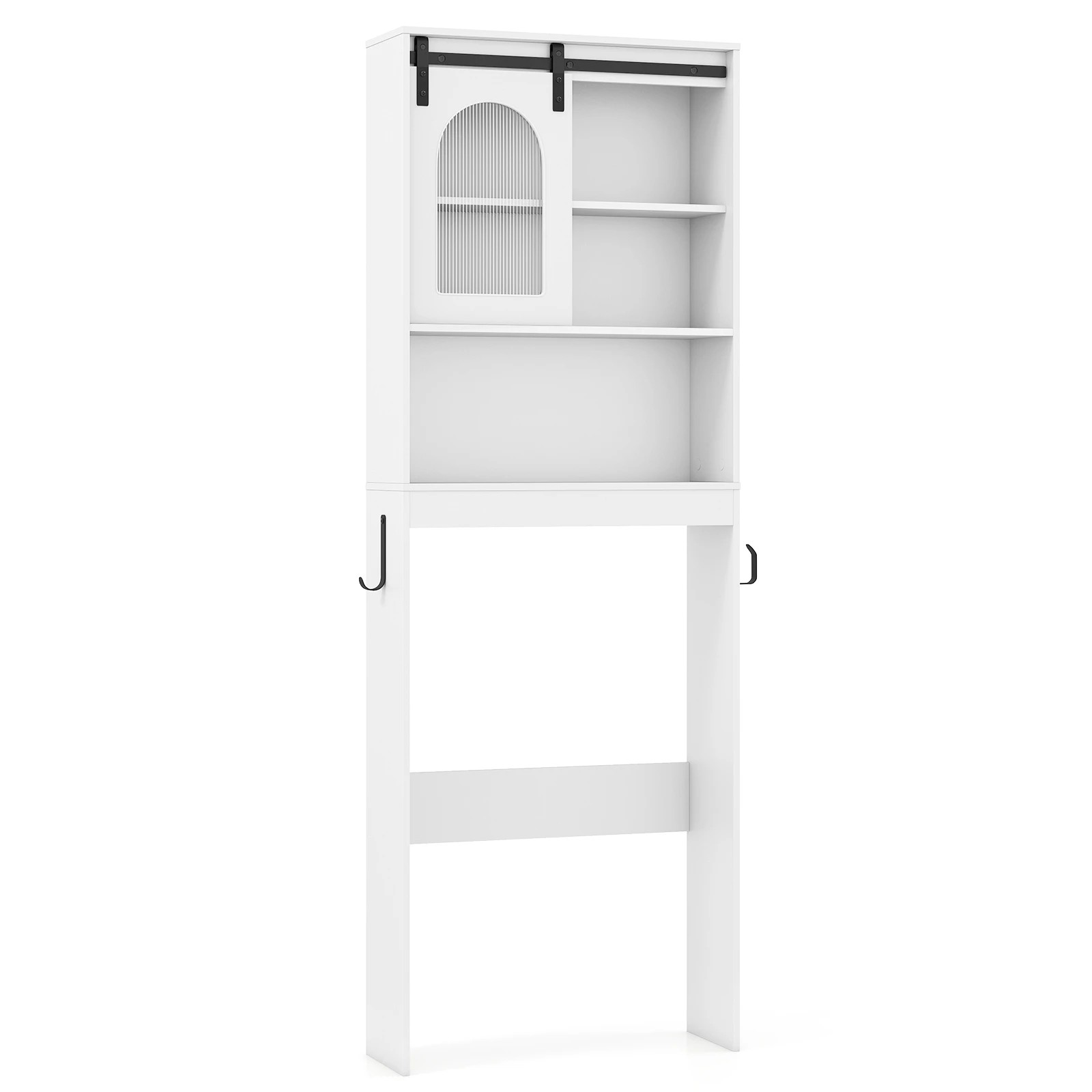 1 Costway Over the Toilet Storage Cabinet Farmhouse Bathroom Organizer w/Sliding Barn Door, 1 of 6