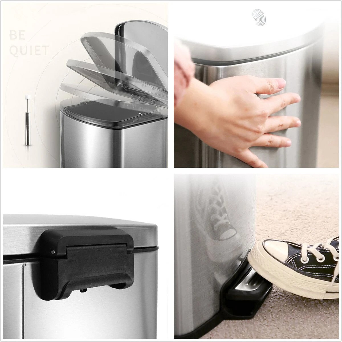 5 AUSWAY 9L Small Rubbish Pedal Bin stainless steel waste bin Square 9L capacity, 5 of 6