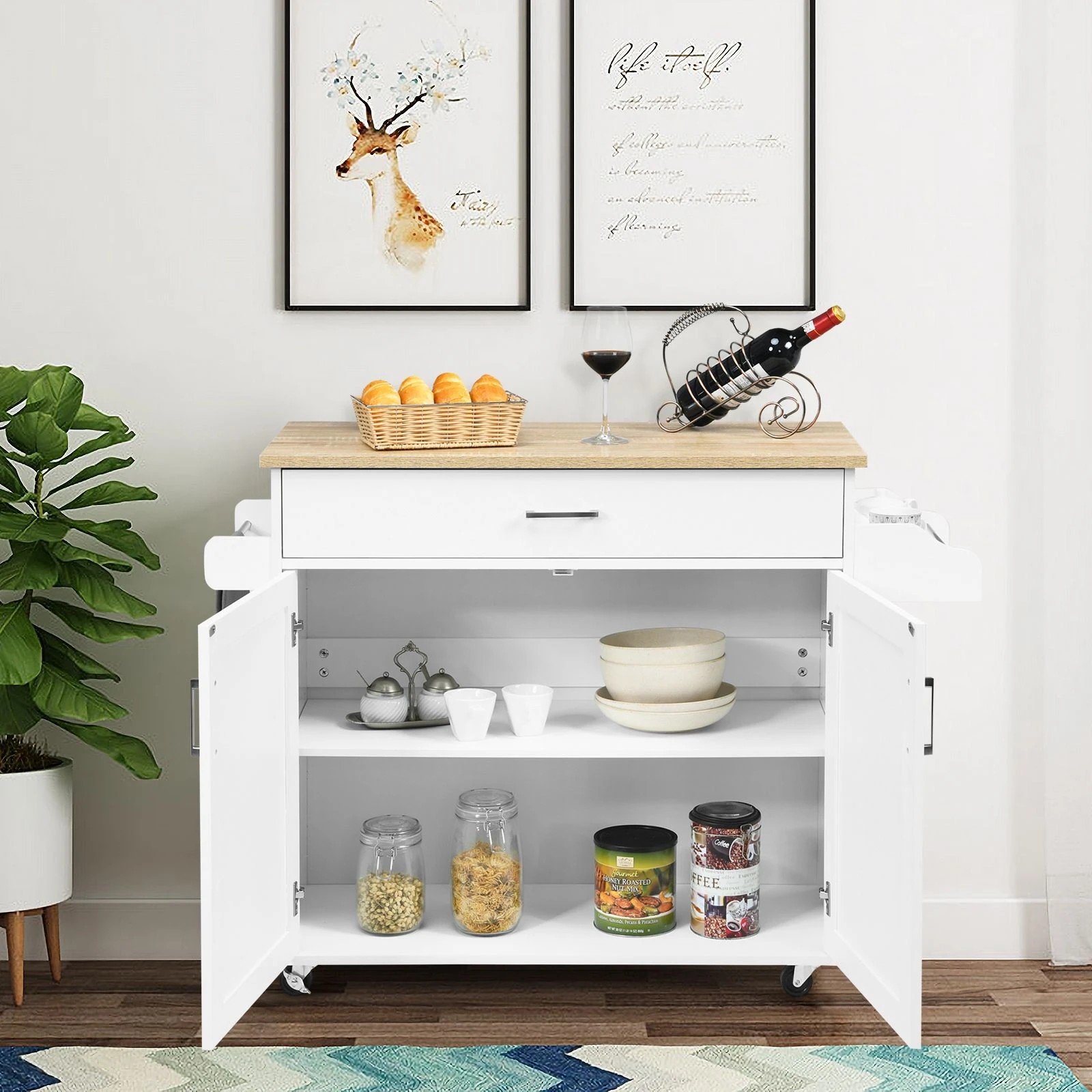 2 Costway Wooden Rolling Kitchen Island White, 2 of 5