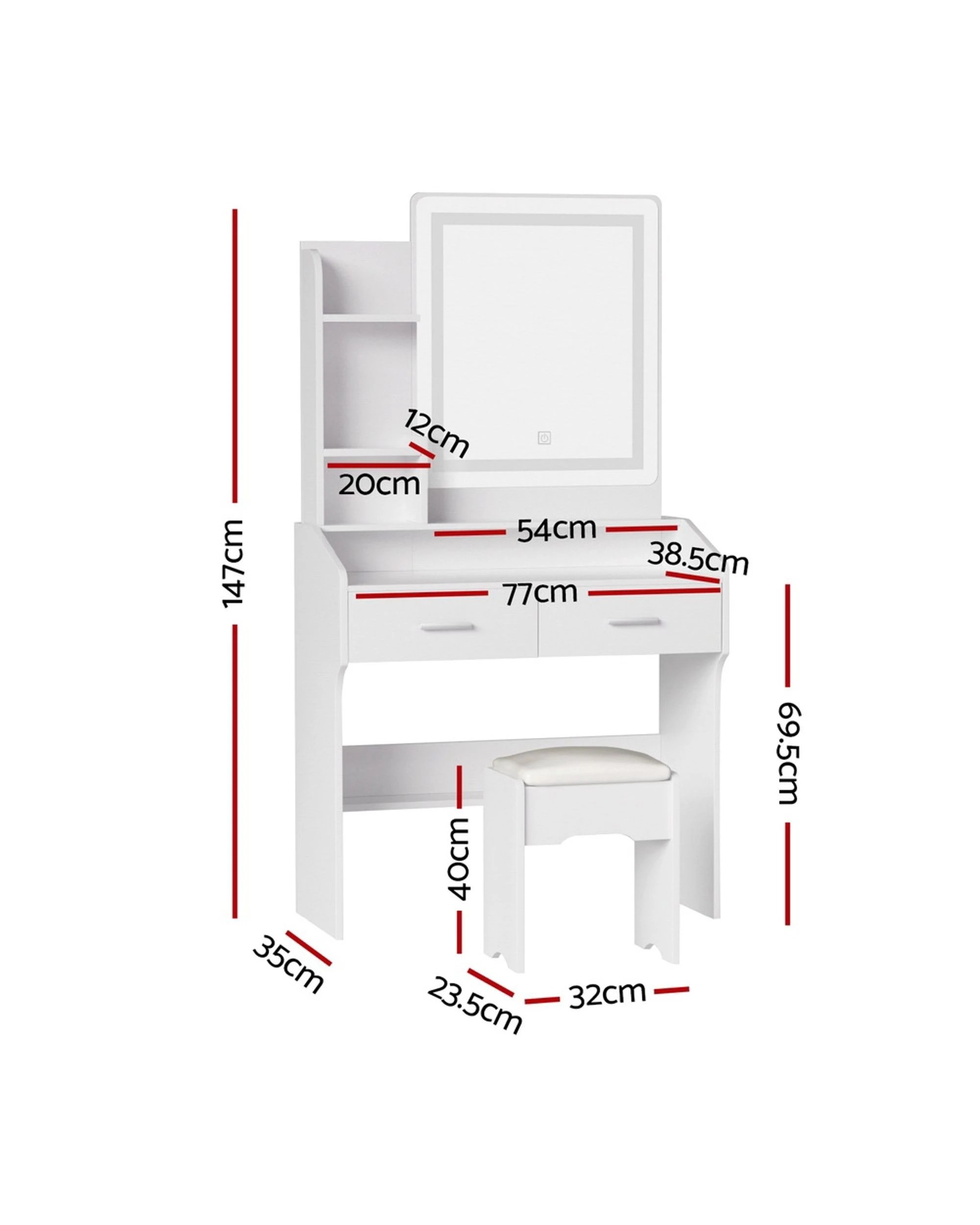 1 Artiss Dressing Table Set Stool Led
 - White, 1 of 2