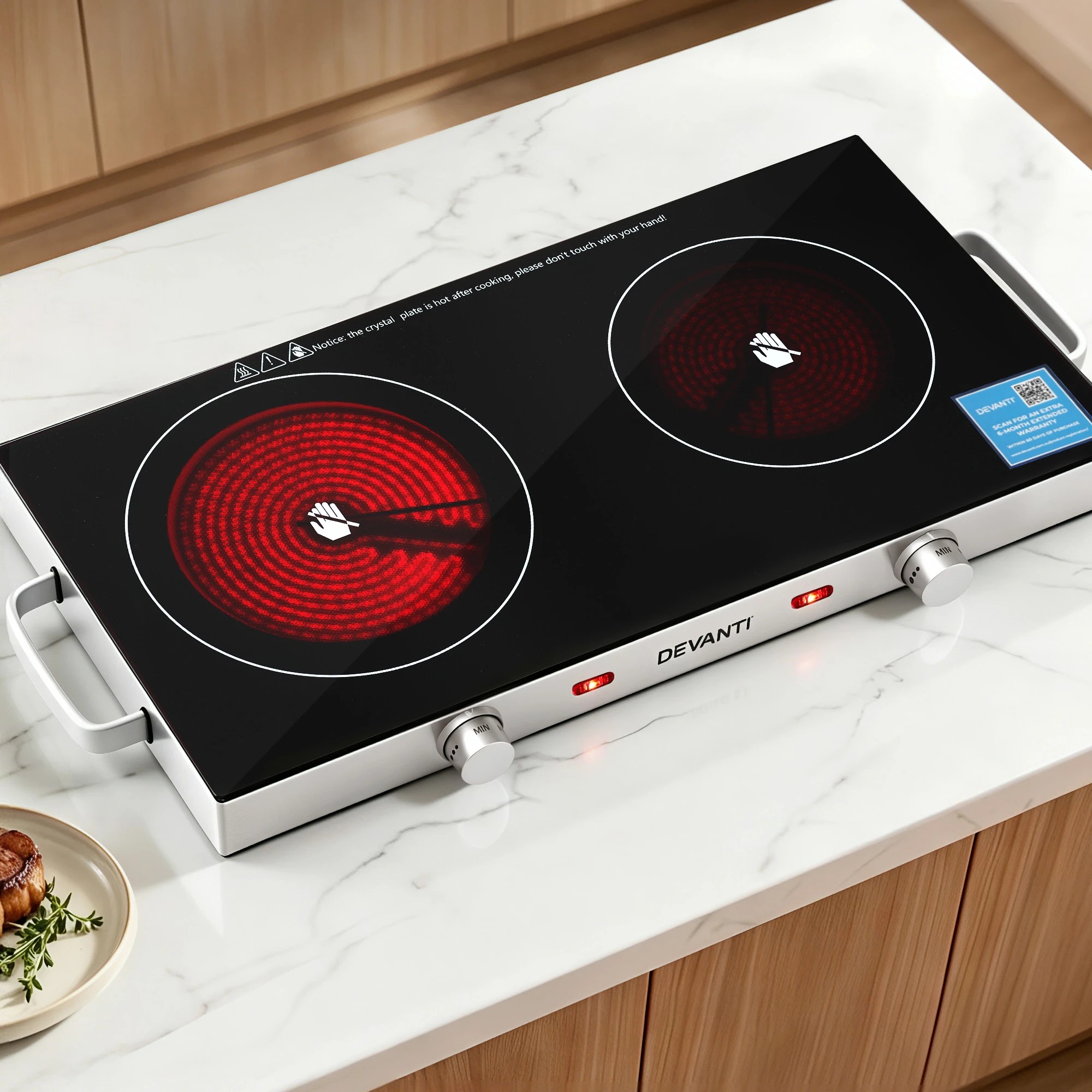 2 Devanti Portable Dual Ceramic Cooktop 2800W - Black, 2 of 9