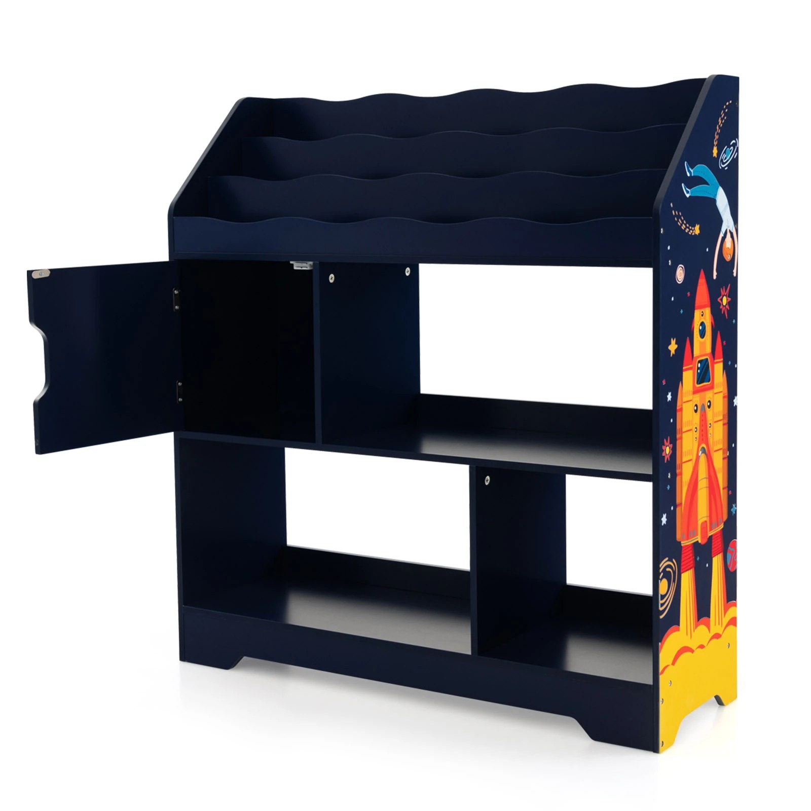 1 Costway 3-In-1 Storage Shelf Toy Display Stand Wood Bookshelf - Blue, 1 of 2