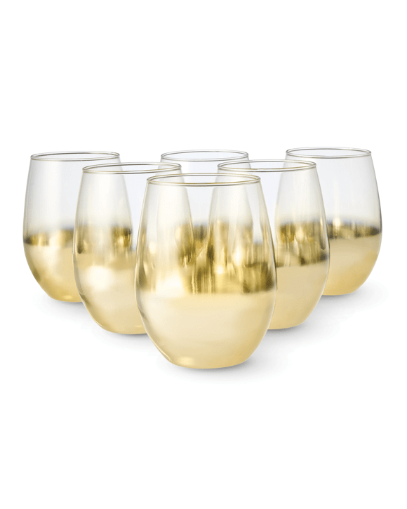6 Gold Look Stemless Glasses
