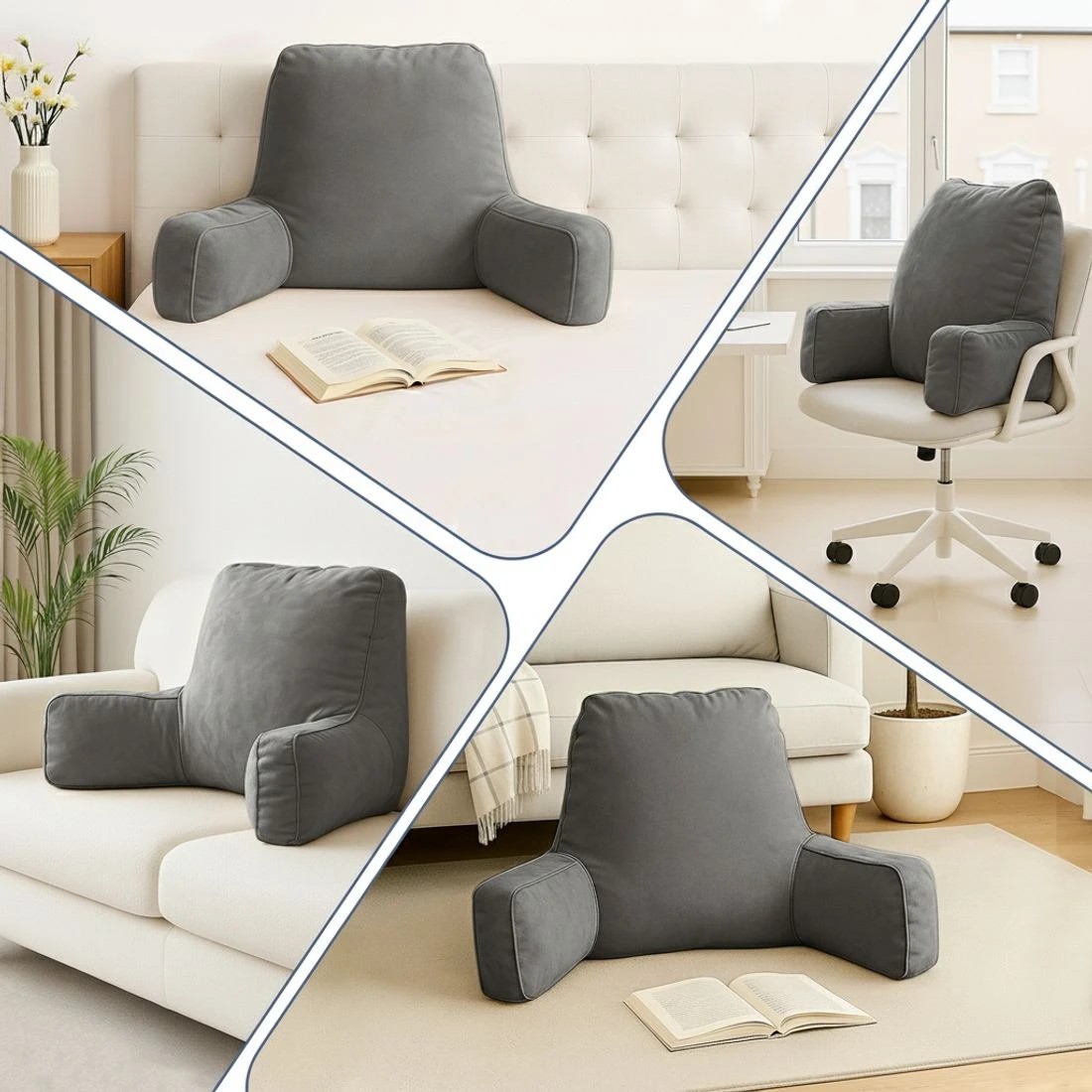 6 Giselle Reading Pillow Back Rest Lumbar Support Cushion - Grey, 6 of 7