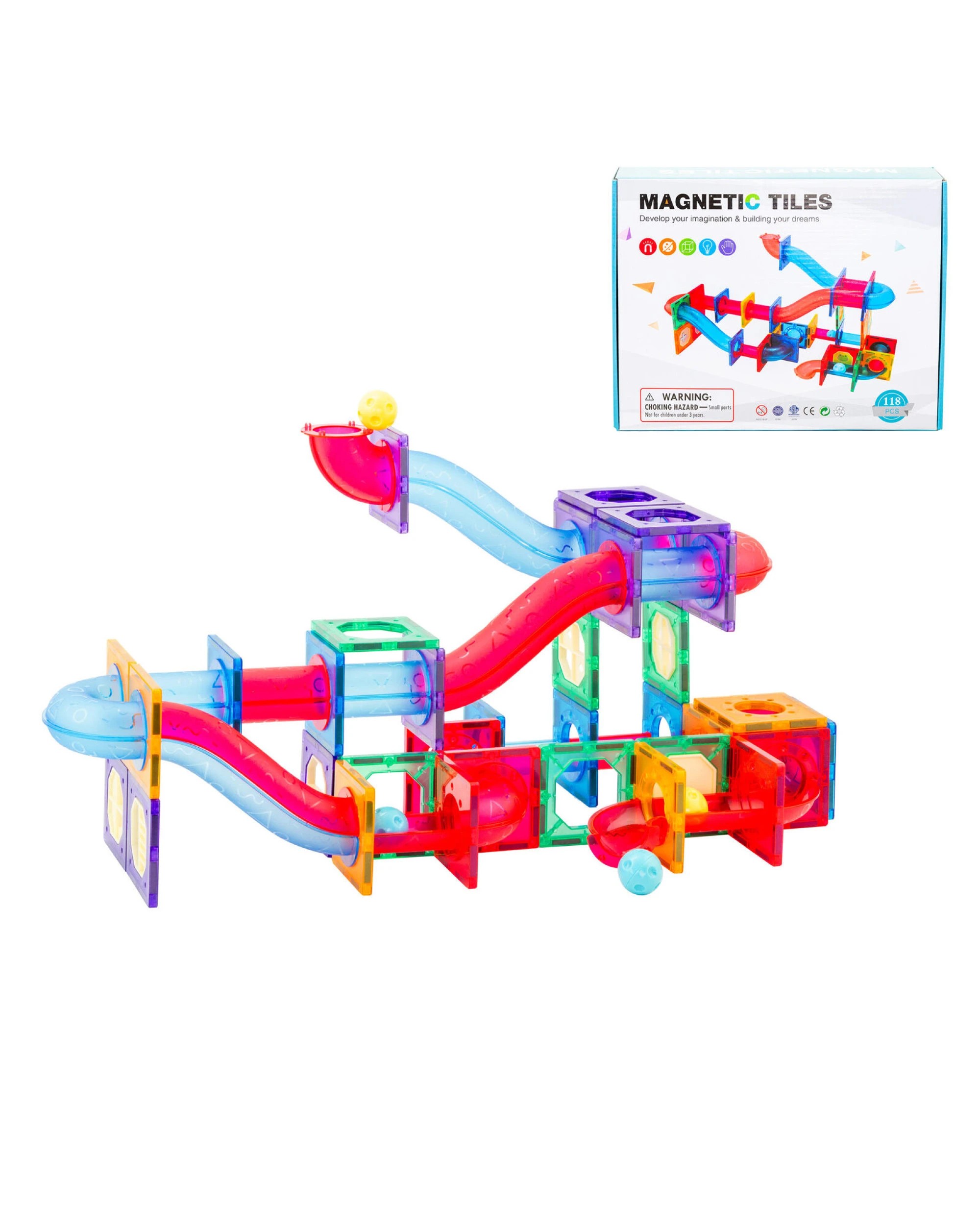 4 Gem Toys 118 Pcs non-toxic STEM Educational, Durable Magnetic Tiles/Puzzle with Storage Bag, 4 of 7