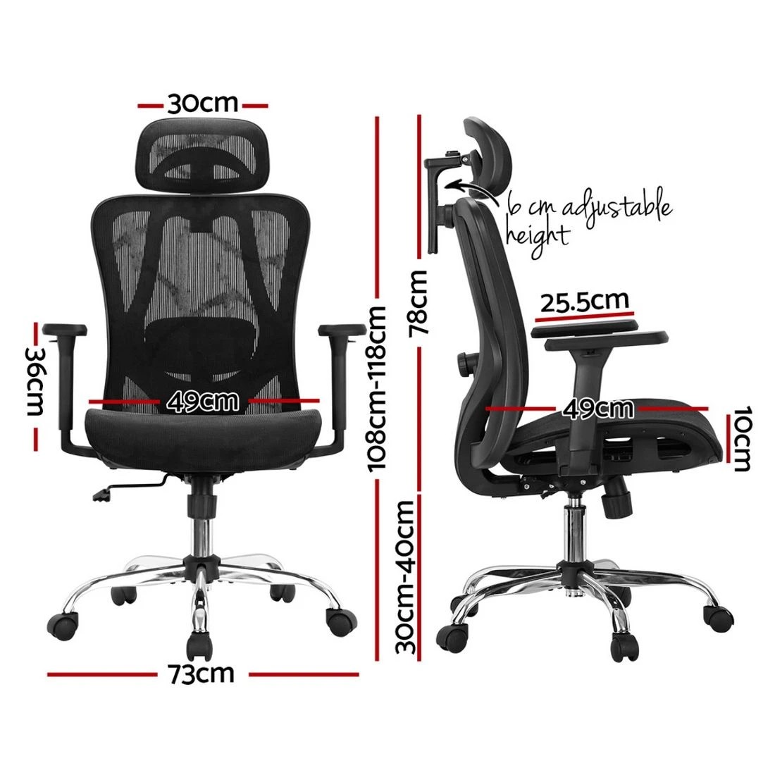 2 Artiss Ergonomic Office Chair Recline - Black, 2 of 5