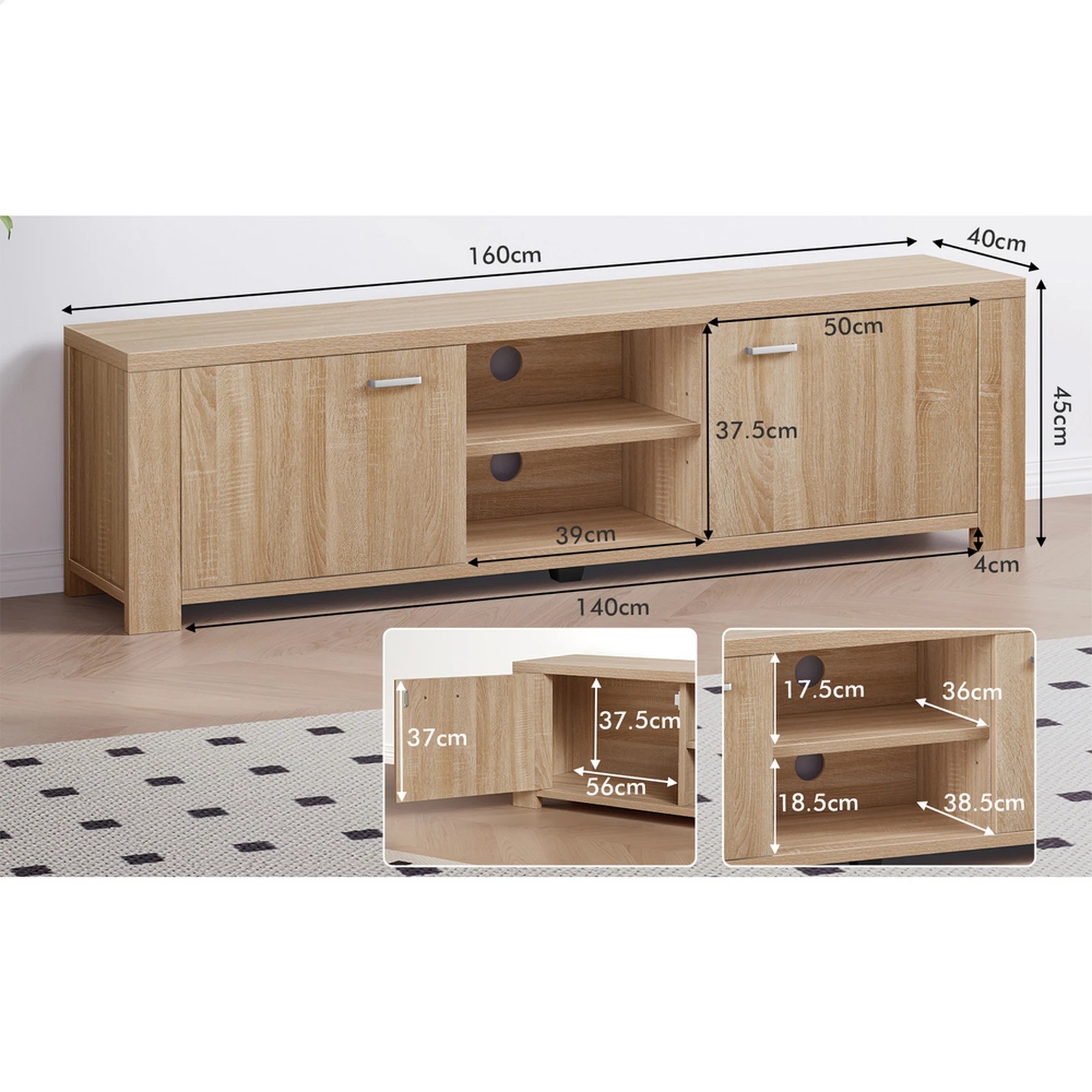 8 Alfordson TV Cabinet Entertainment Unit Stand Storage Shelf 160cm - Wood, 8 of 10