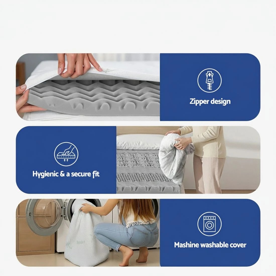 9 Giselle Bedding 8cm Memory Foam Mattress Topper 7-Zone Graphite Double - Double Bed - Grey, 9 of 9