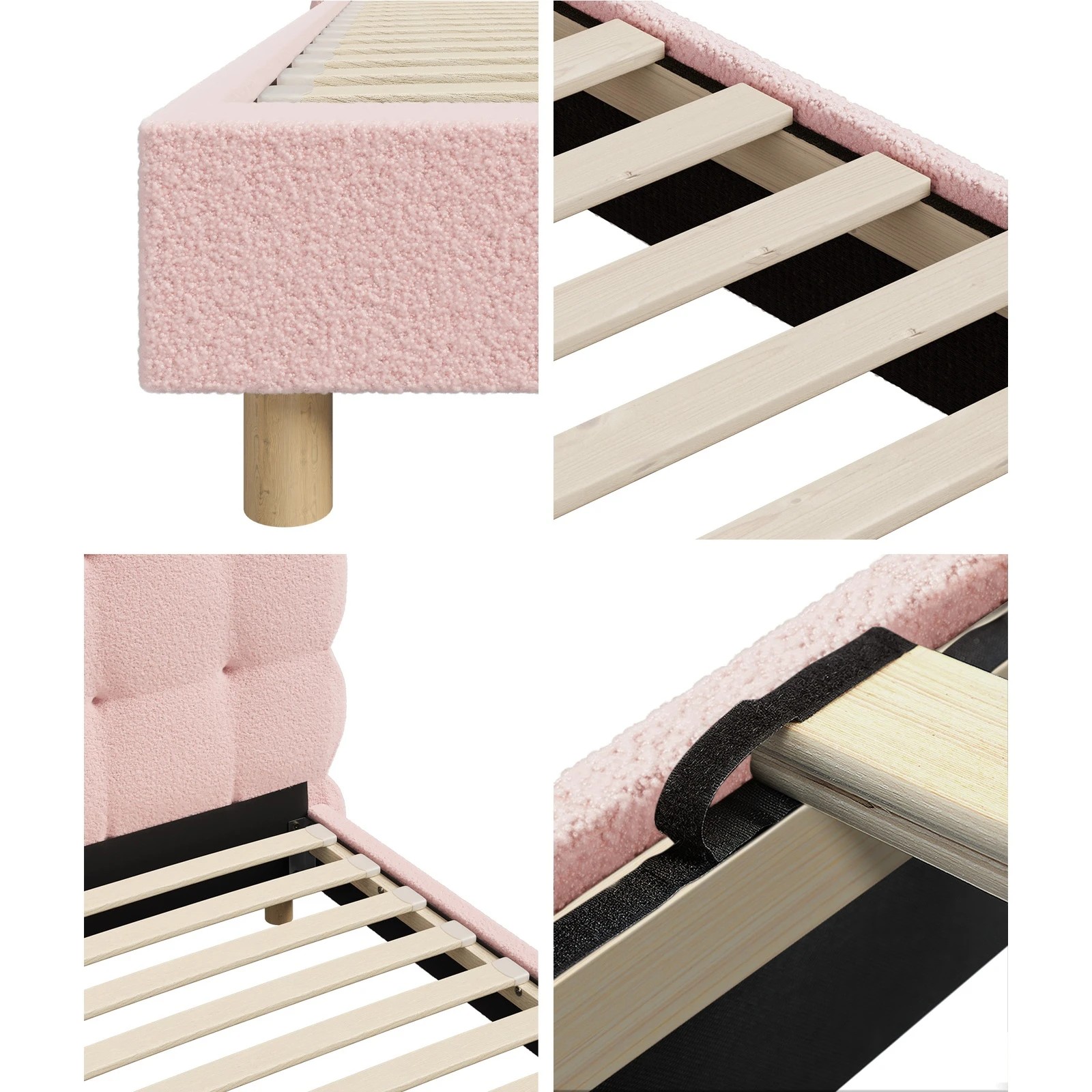 5 Oikiture King Single Bed Tufted Bedhead Boucle Bed Frame
 - Pink, 5 of 10