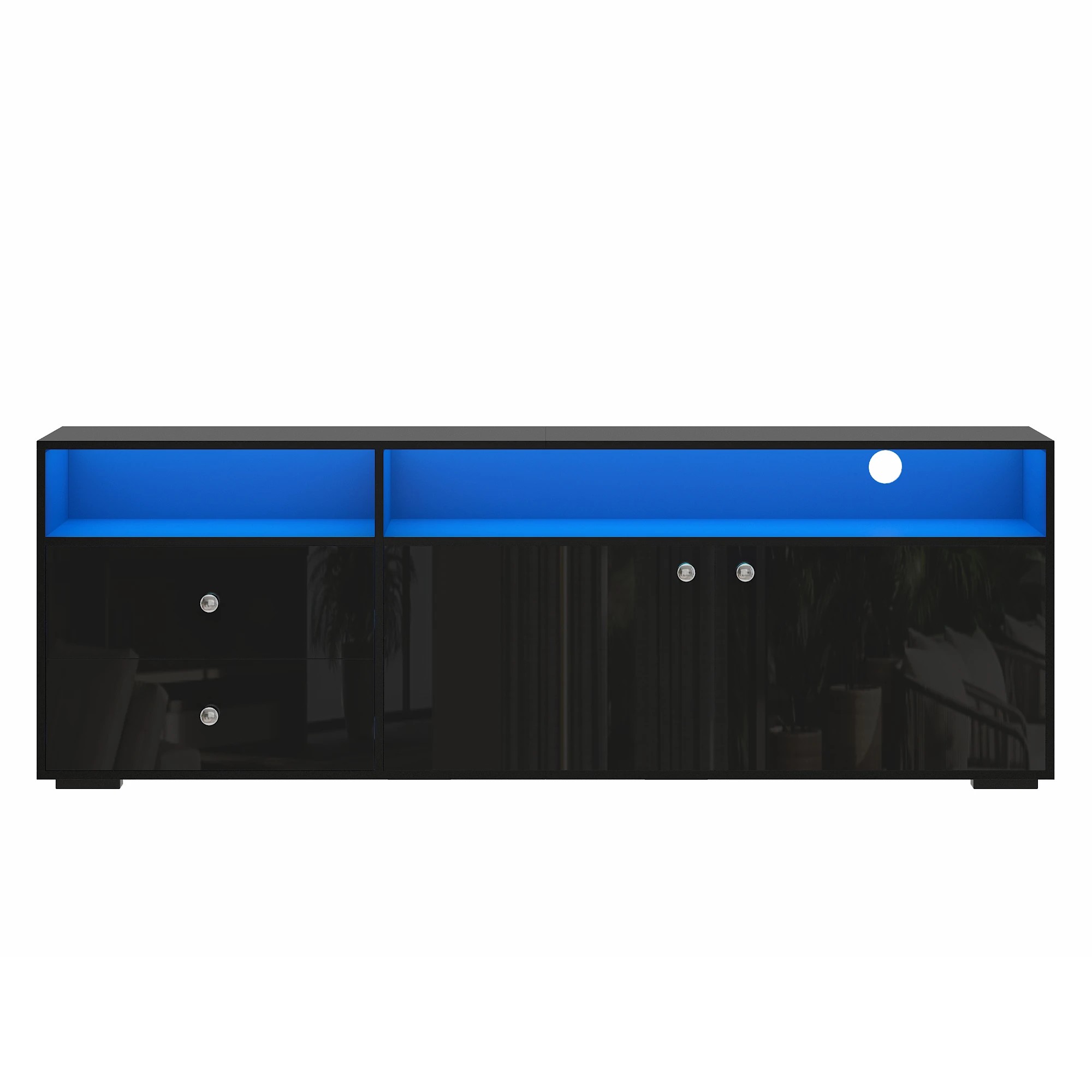 3 Advwin LED TV Cabinet 140cm Entertainment Center Media Console Table with High Gloss Drawer & Cabinets - Black, 3 of 9