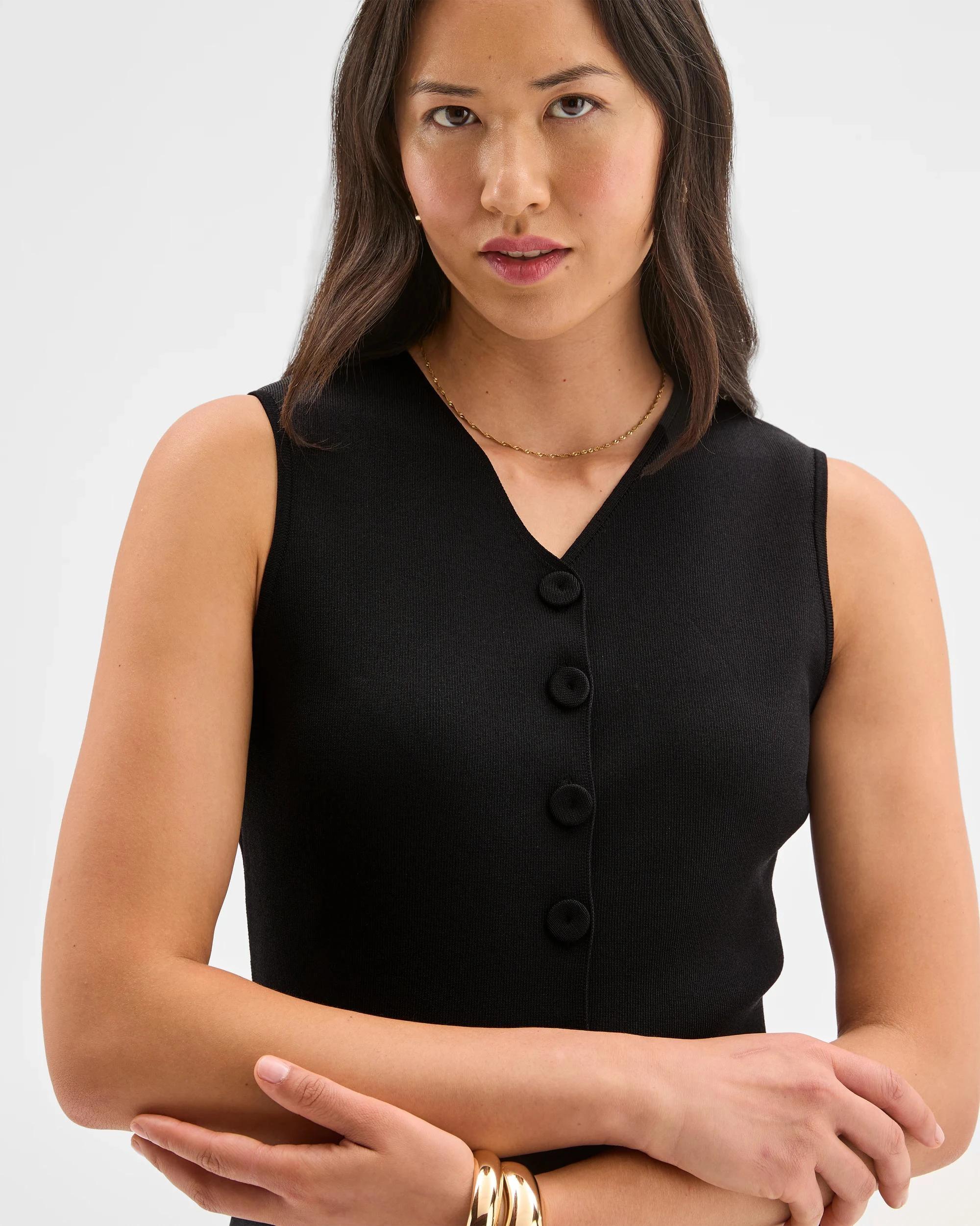 4 Preview Sleeveless Crepe Knit Vest BLACK, 4 of 9