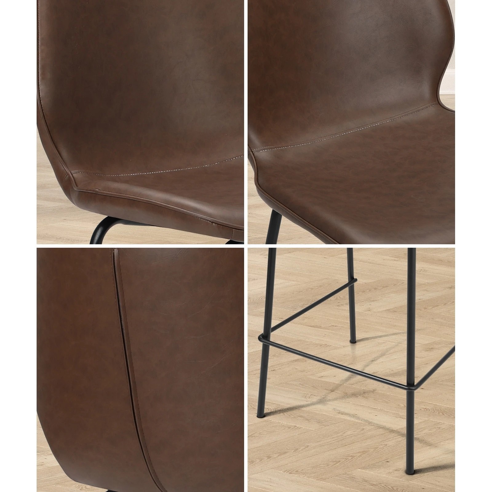 5 Oikiture 4PCS Bar Stools Kitchen Counter Chair Metal - Brown, 5 of 9