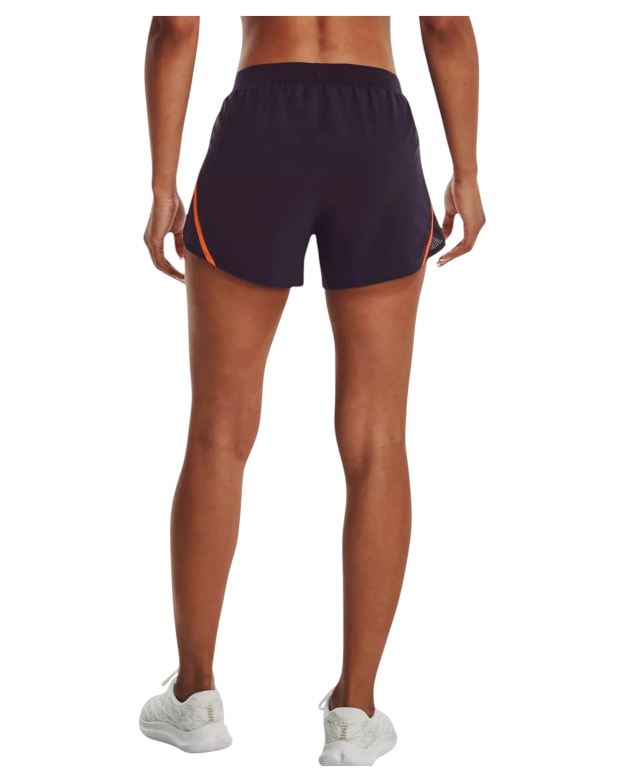 2 Under Armour Womens Dark Purple/ Orange Fly-By 2.0 Shorts DARK PURPLE/ORANGE, 2 of 6