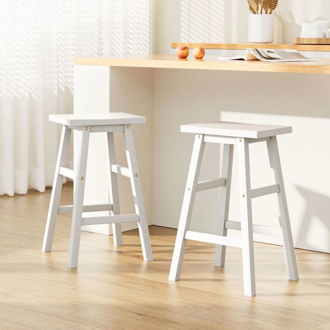 3 Artiss 2x Bar Stools Kitchen Chairs Wooden - White, 3 of 8