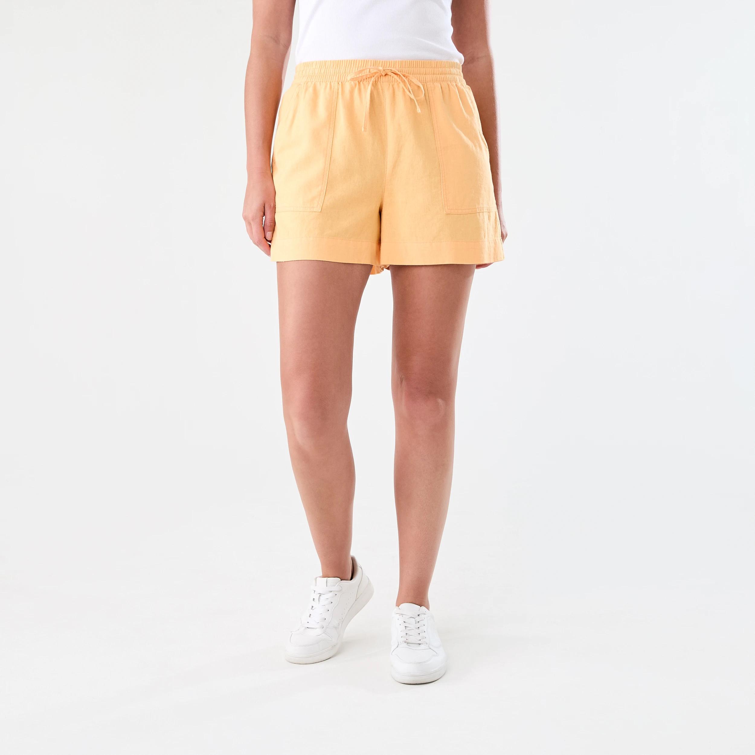 6 Linen Blend Patch Pocket Shorts Papaya, 6 of 6