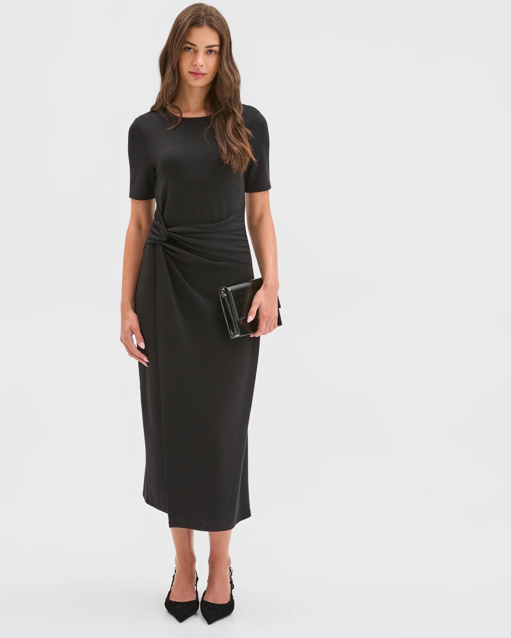 3 Target Petites Petites Short Sleeve Drape Dress BLACK, 3 of 6