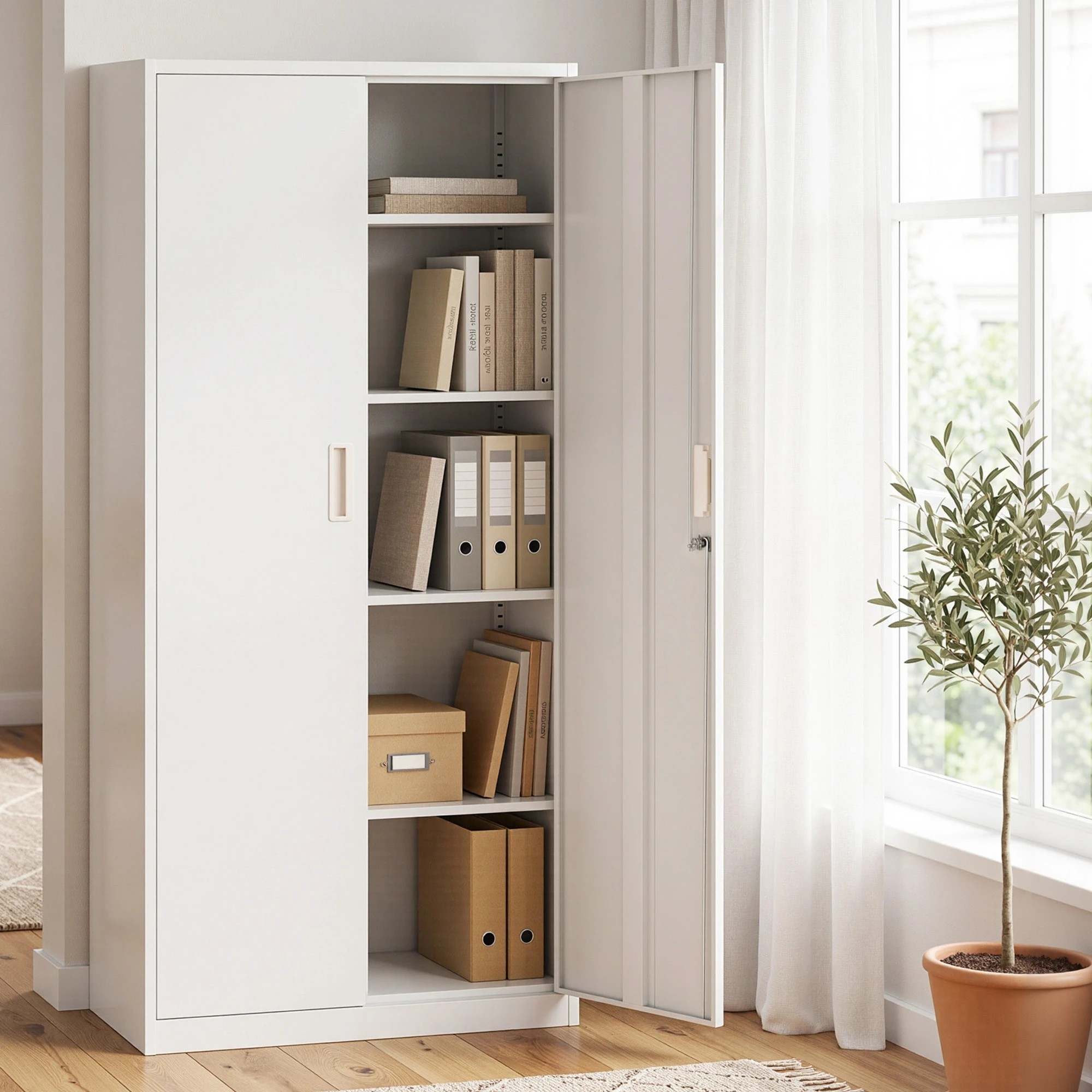 7 Artiss 180cm Steel Locker Cabinet Metal Storage 4 Adjustable Shelves - White, 7 of 7