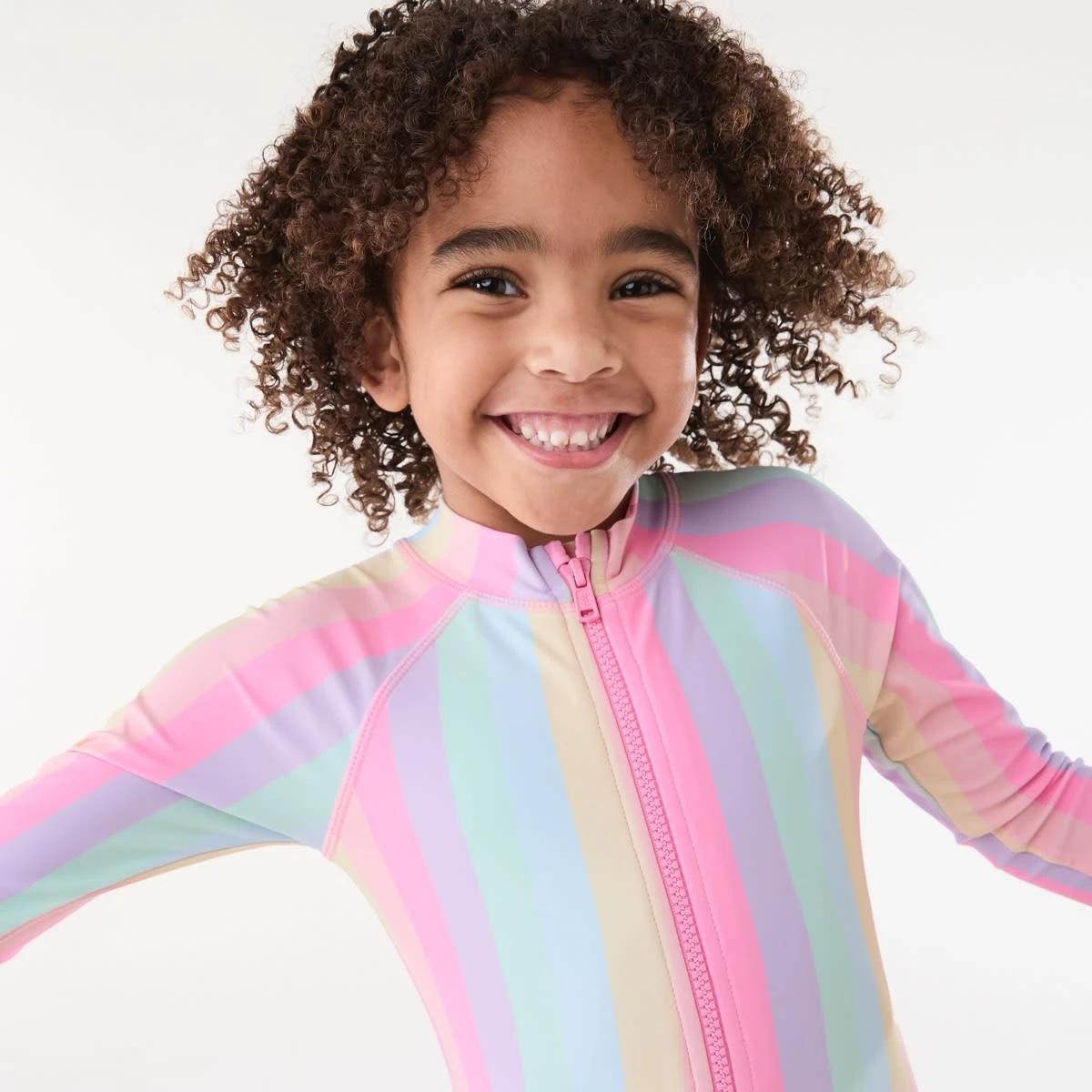 2 Long Sleeve One Piece Swimsuit Mlt Stripe, 2 of 7