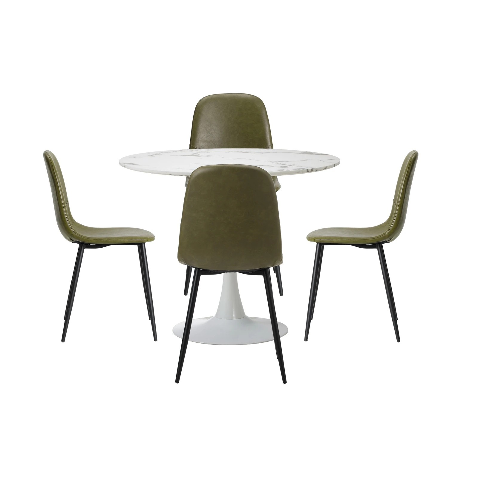 7 Oikiture 90cm Round Dining Table with 4x Dining Chairs PU Leather Green - Green, 7 of 9