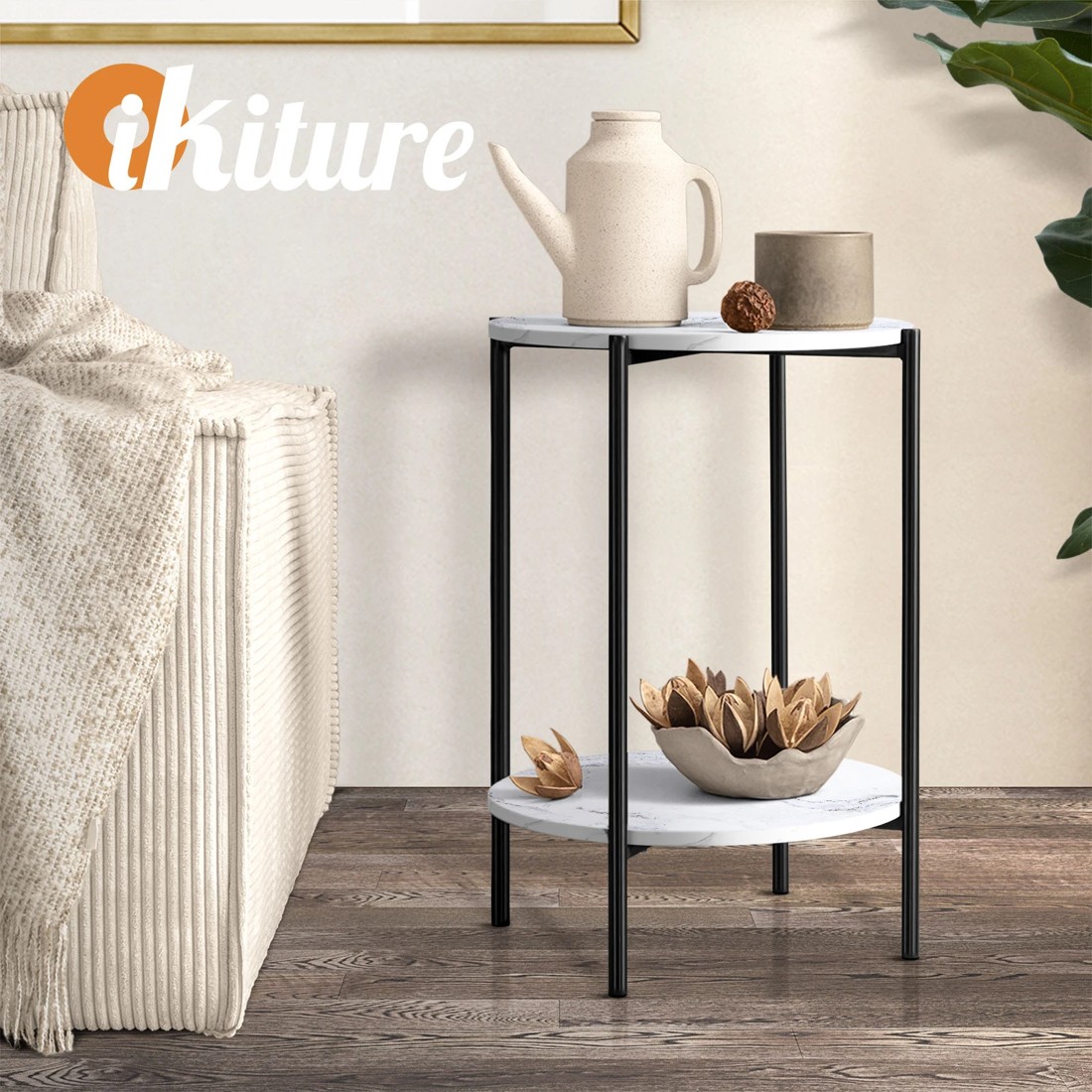 6 Oikiture Side End Table Coffee Sofa Bedside Nightstand Marble-like Round
 - Multi, 6 of 10