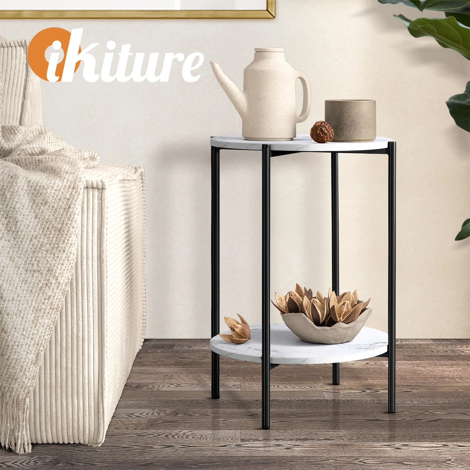 6 Oikiture Side End Table Coffee Sofa Bedside Nightstand Marble-like Round
 - Multi, 6 of 10