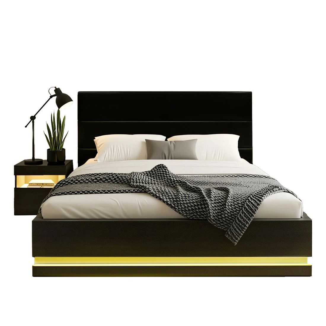 3 Artiss RGB LED Double Bed Frame with Beside Table Set 16 Colour Mood Lighting - Black, 3 of 8