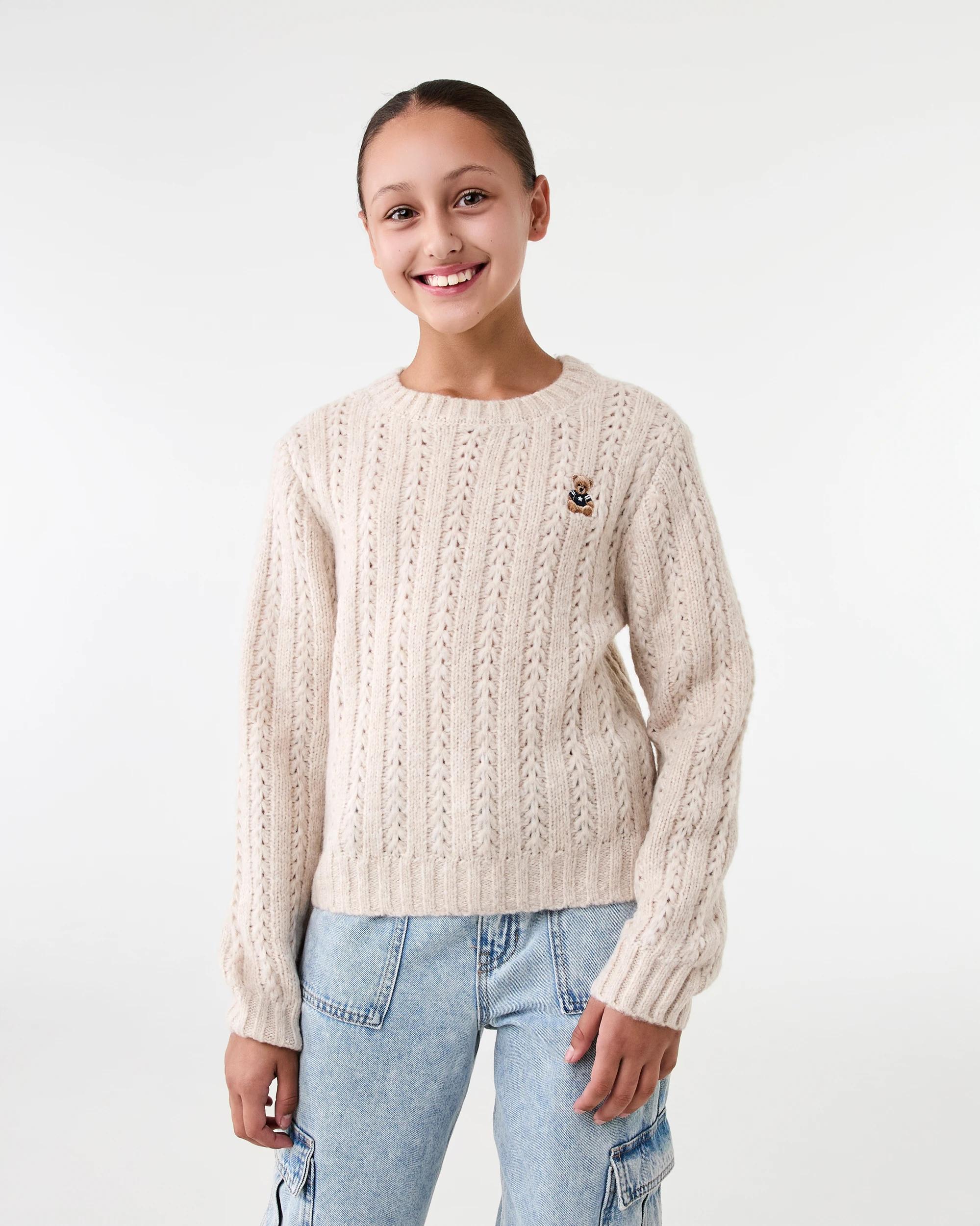 1 Cable Bear Crew Knit Sweatshirt Bge Bear, 1 of 7