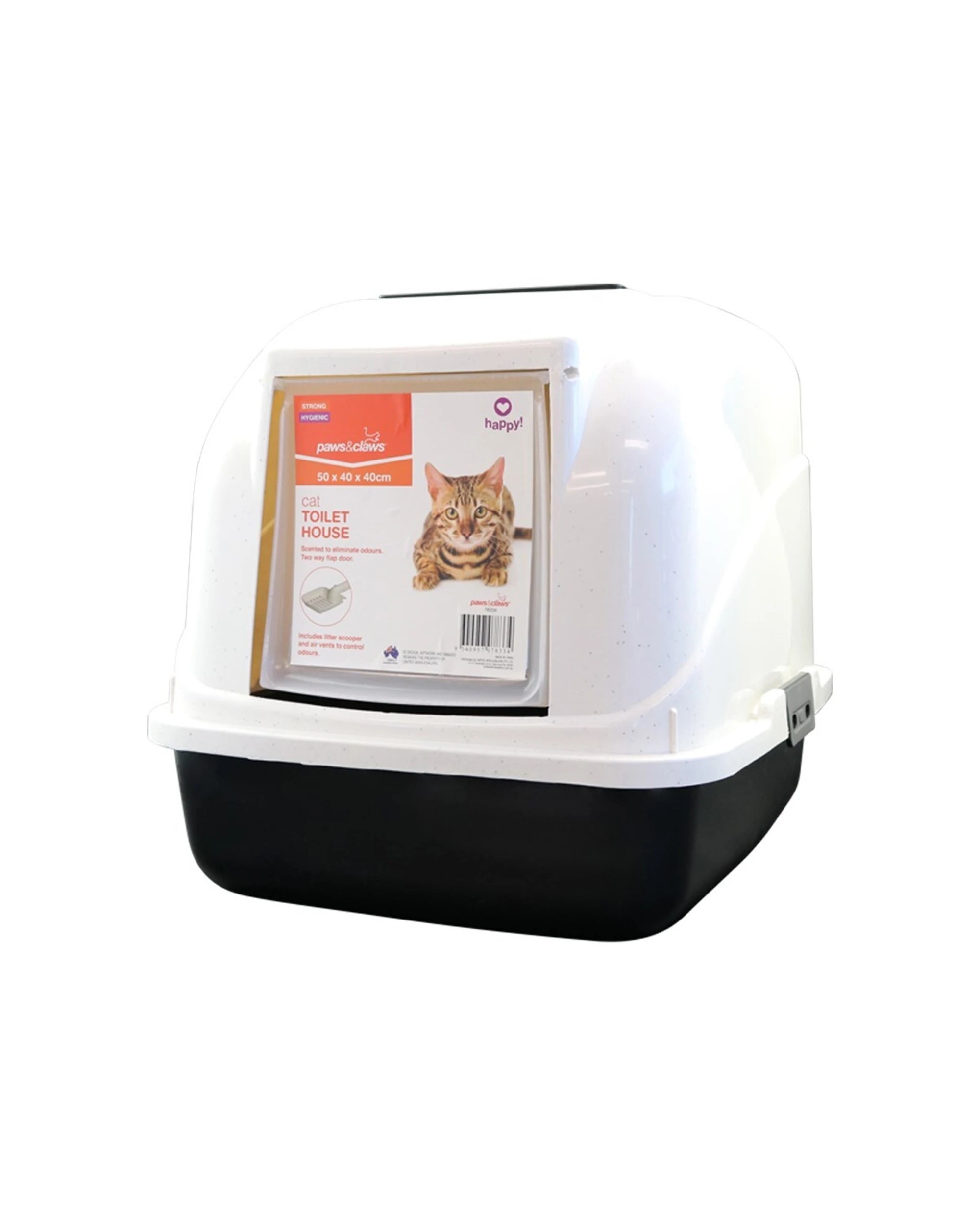 1 Paws And Claws Cat Litter Toilet House With Door 50x40cm - White, 1 of 3